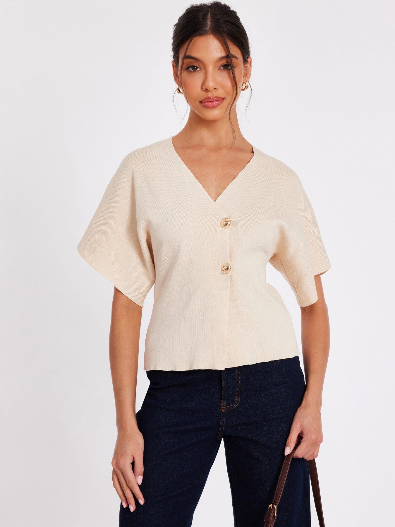  image of quiz-stone-short-sleeve-knit-cardigan