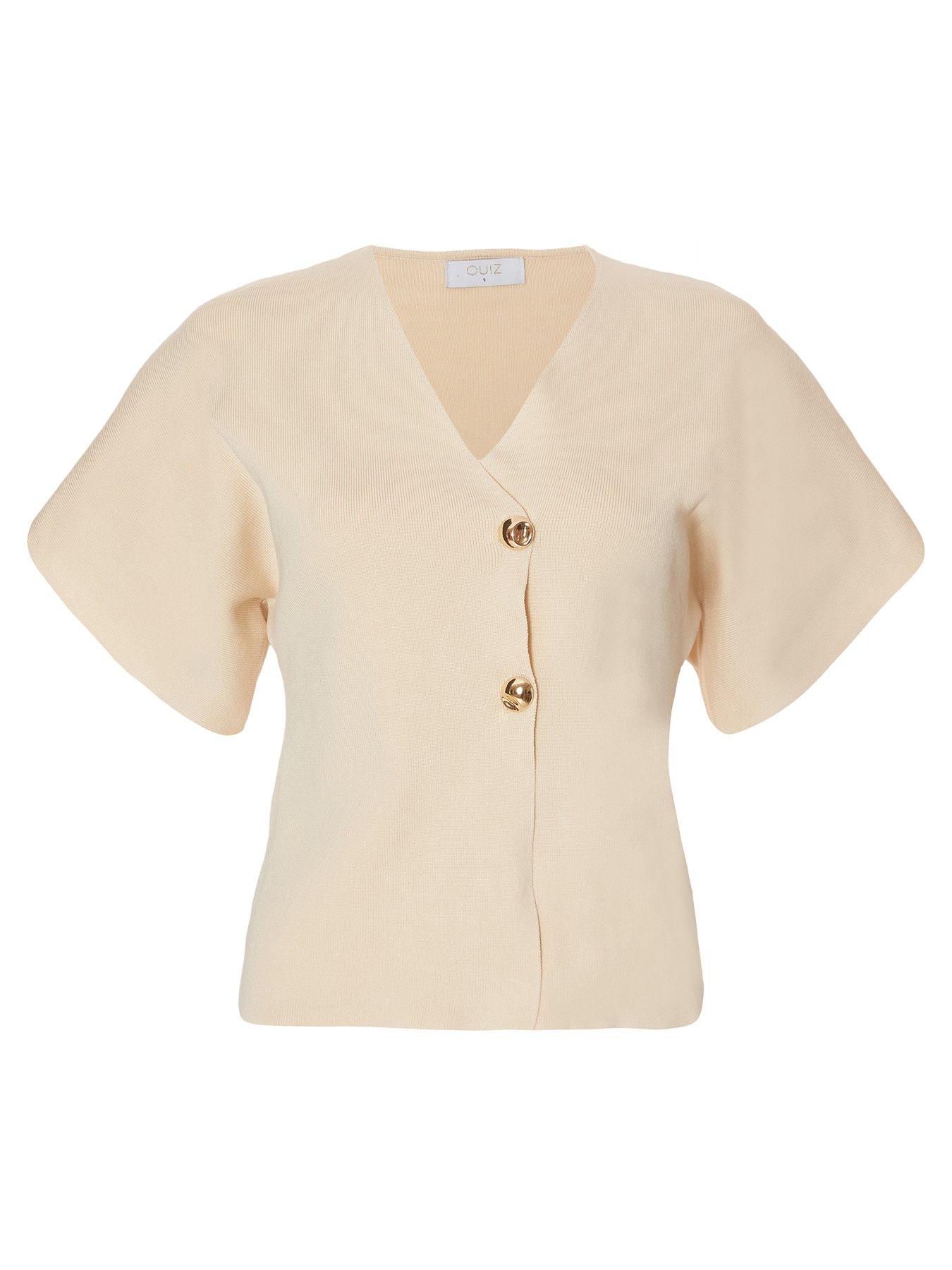  image of quiz-stone-short-sleeve-knit-cardigan