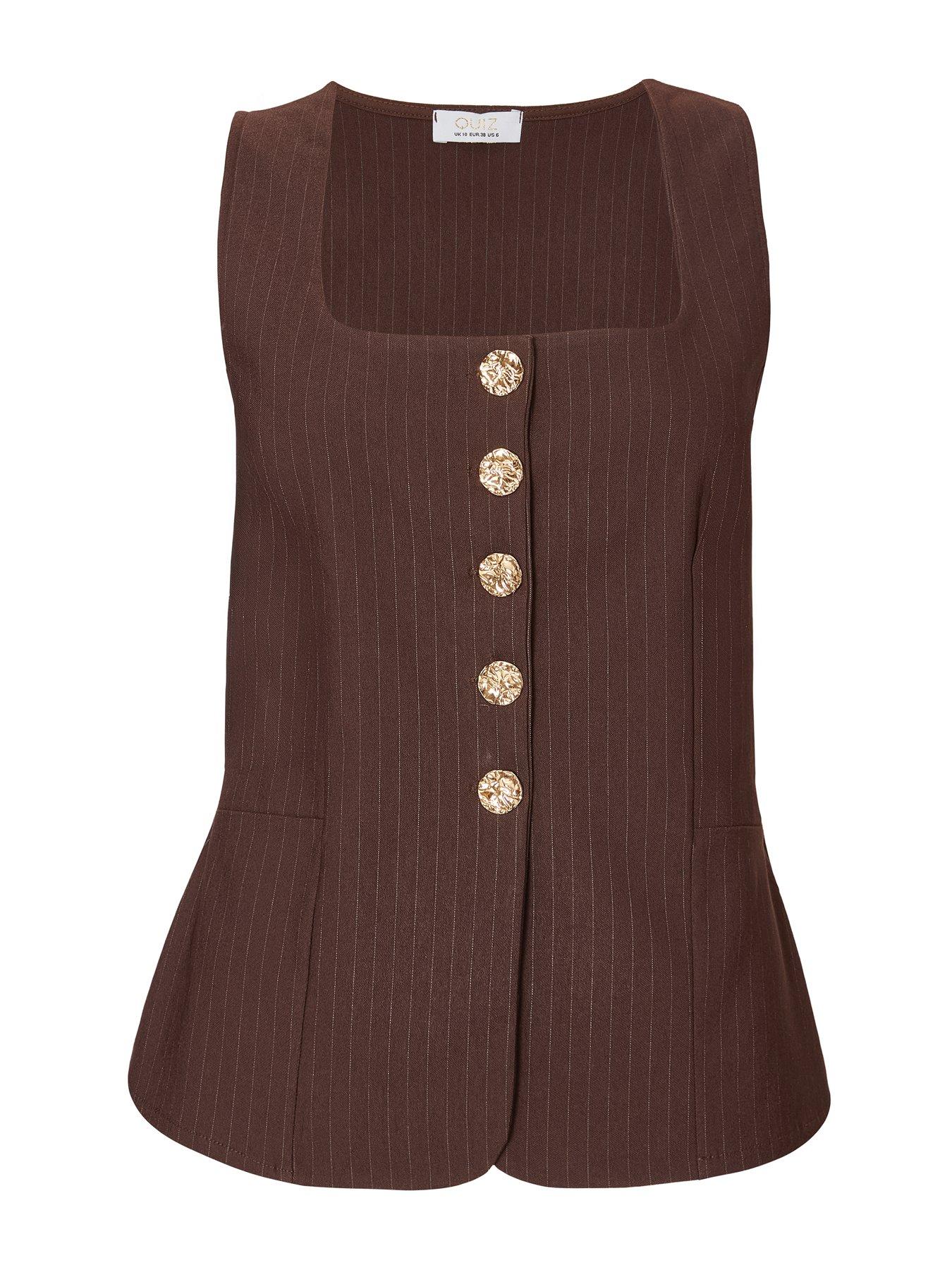 Image 4 of 6 of Quiz Brown Pinstripe Button Front Waistcoat