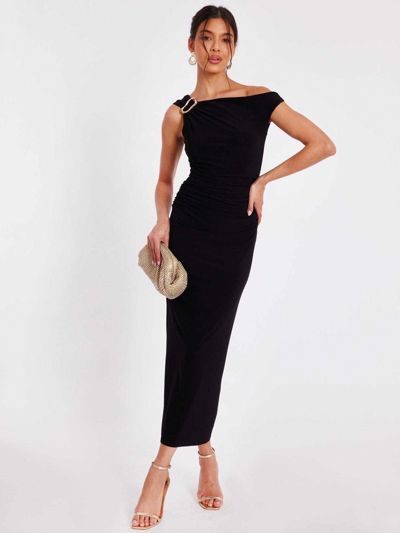Quiz Black Asymmetric Midaxi Dress