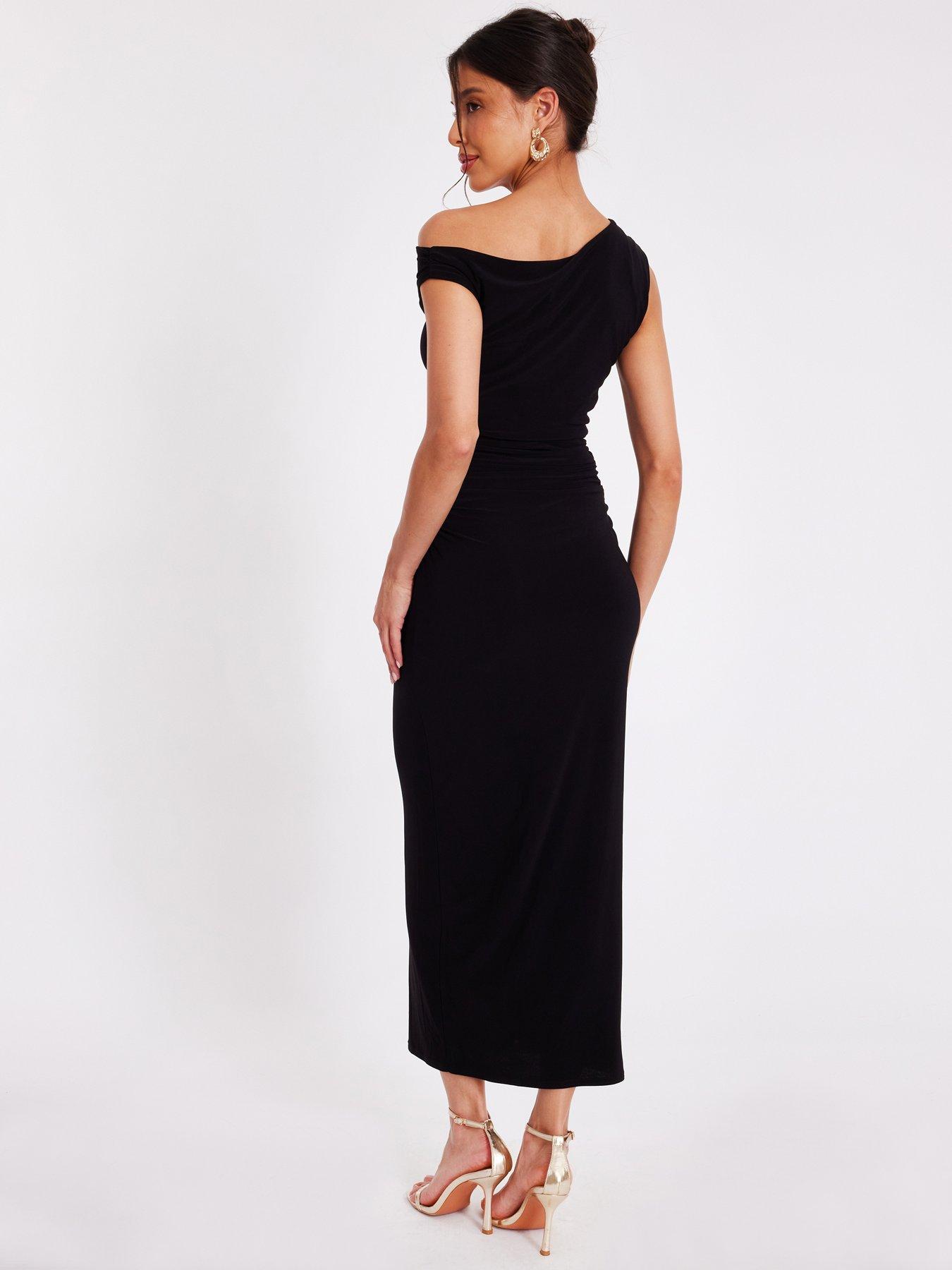 Image 2 of 6 of Quiz Black Asymmetric Midaxi Dress