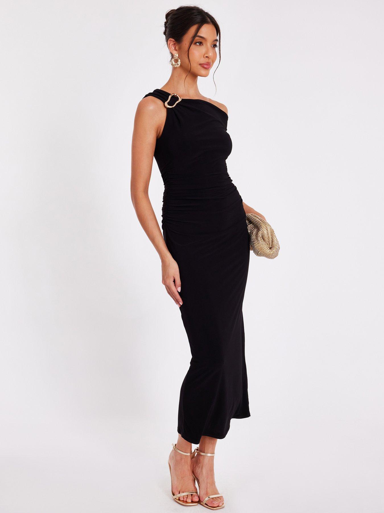 Image 3 of 6 of Quiz Black Asymmetric Midaxi Dress