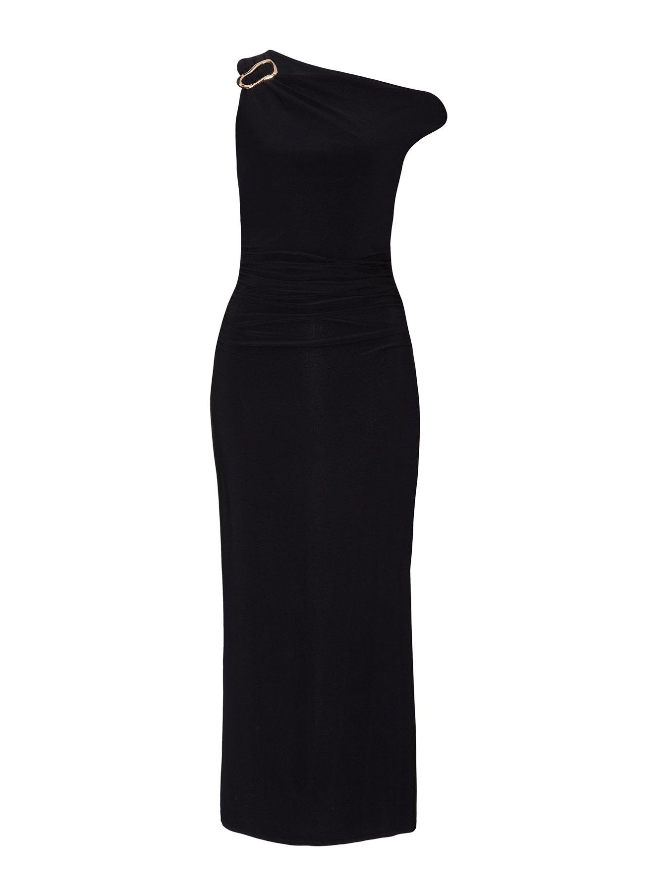 Image 4 of 6 of Quiz Black Asymmetric Midaxi Dress