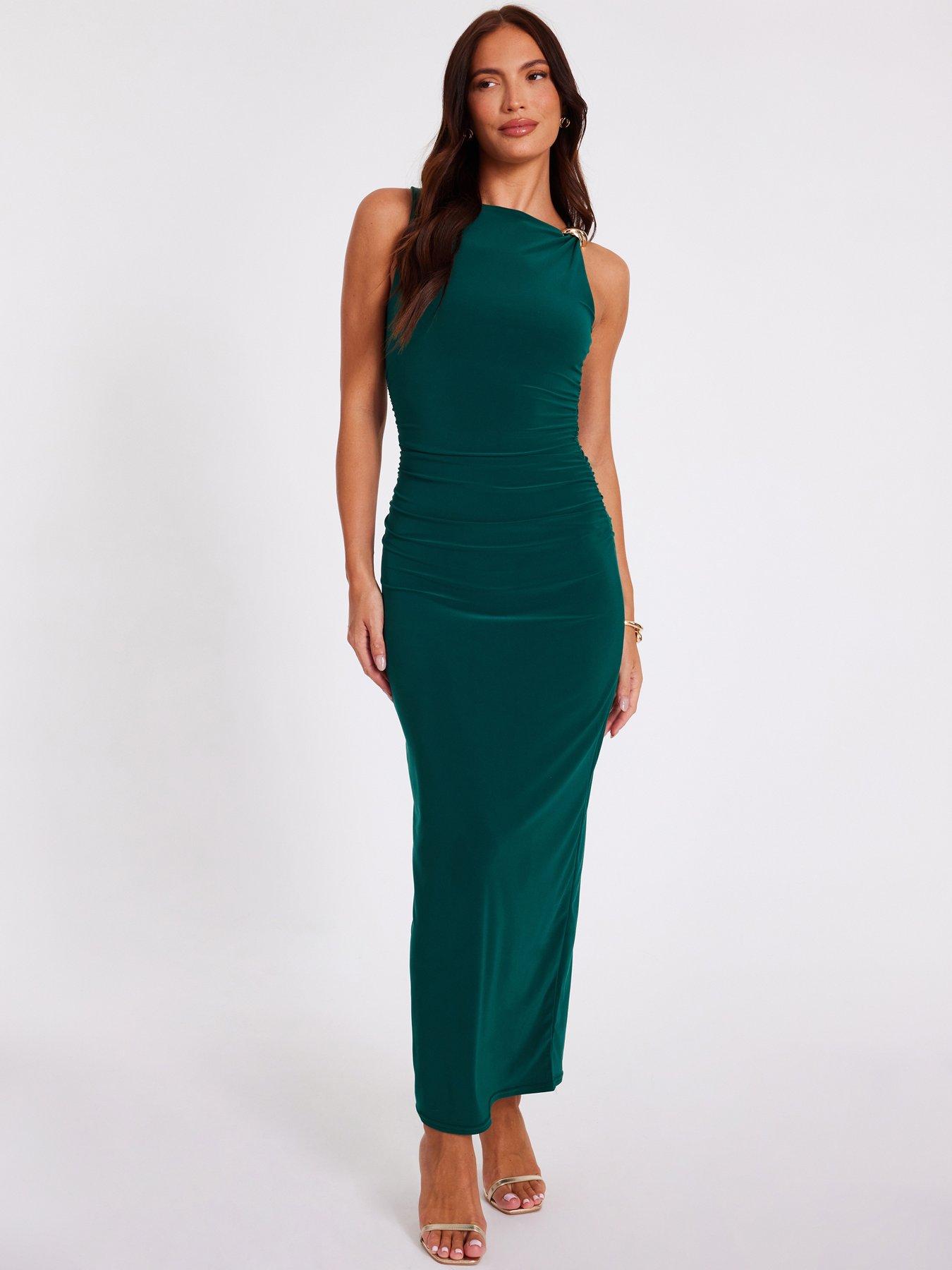 Quiz Bottle Green Gold Buckle Midaxi Dress