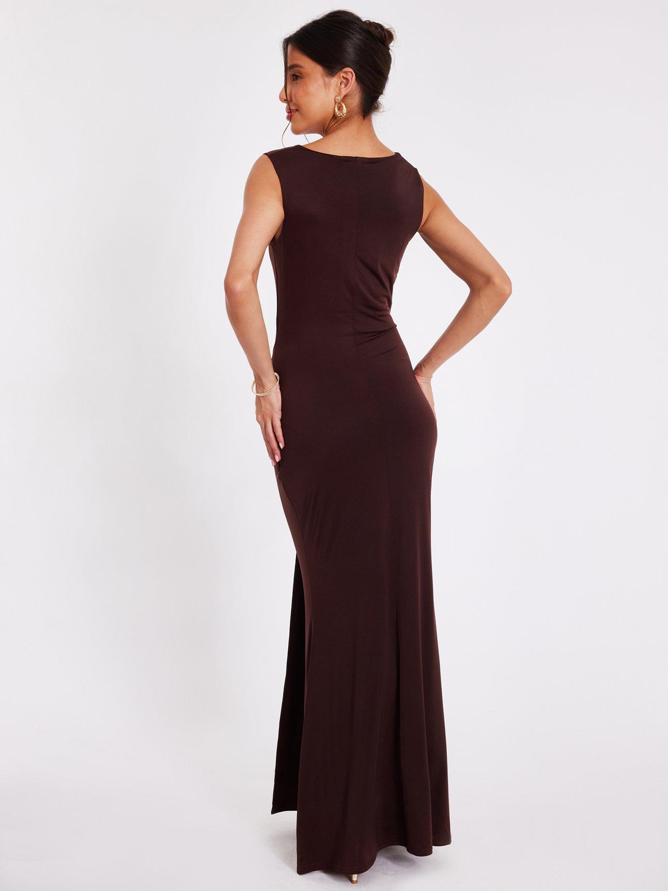  image of quiz-brown-draped-cowl-neck-maxi-dress