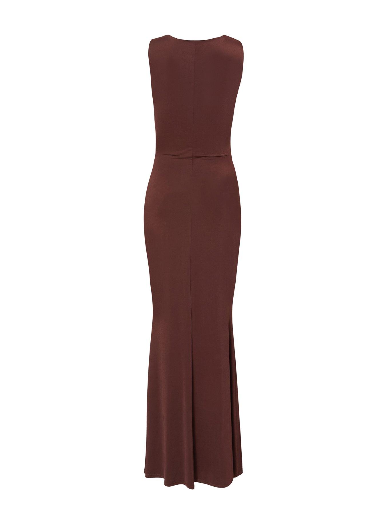  image of quiz-brown-draped-cowl-neck-maxi-dress
