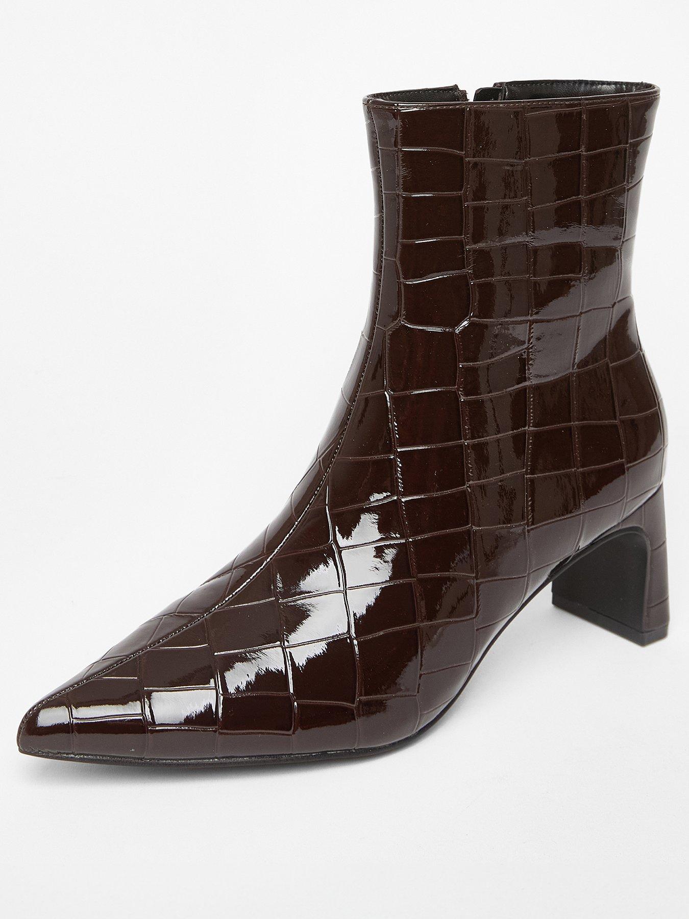 Image 2 of 5 of Quiz Brown Patent Croc Ankle Boots