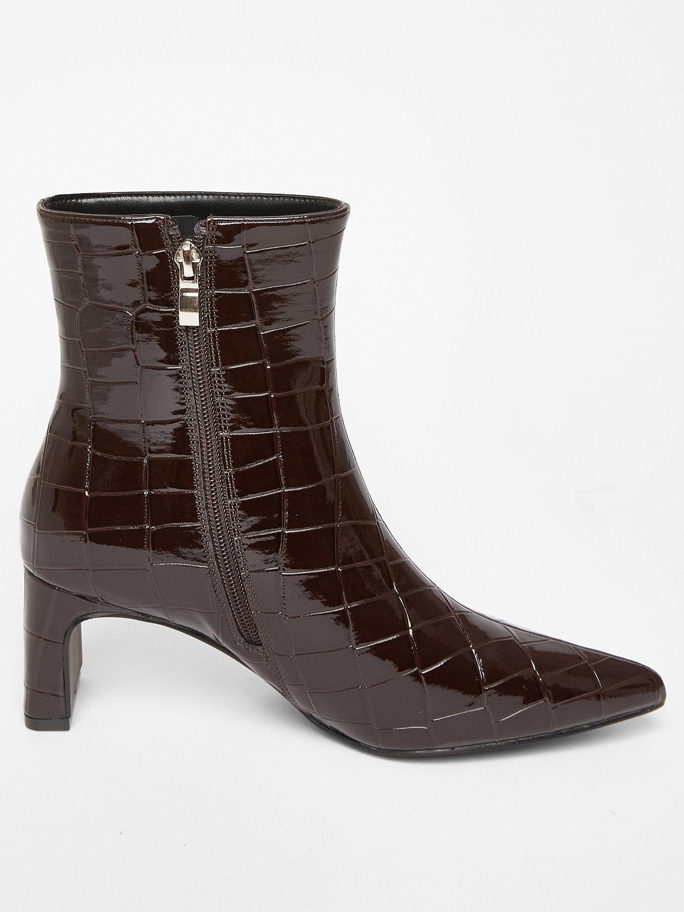 Image 3 of 5 of Quiz Brown Patent Croc Ankle Boots