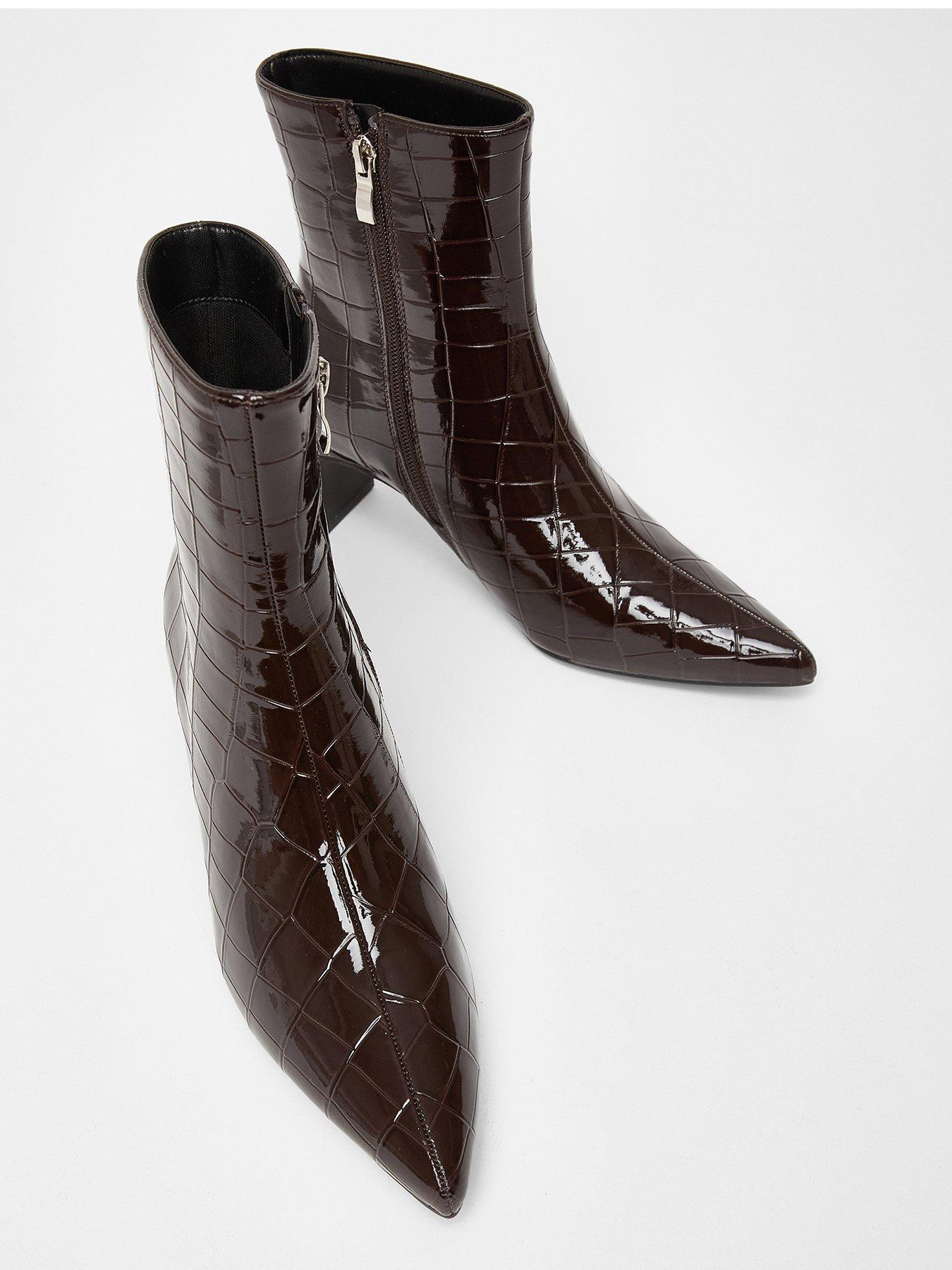 Image 4 of 5 of Quiz Brown Patent Croc Ankle Boots