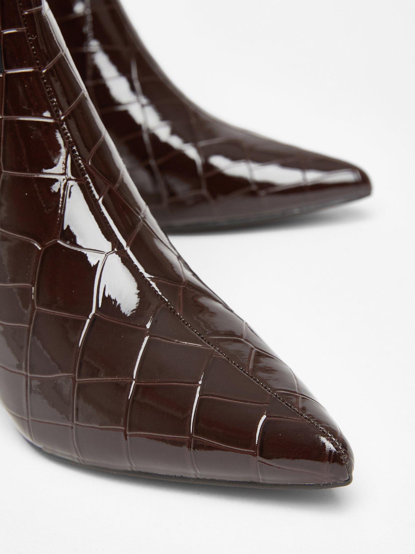 Image 5 of 5 of Quiz Brown Patent Croc Ankle Boots