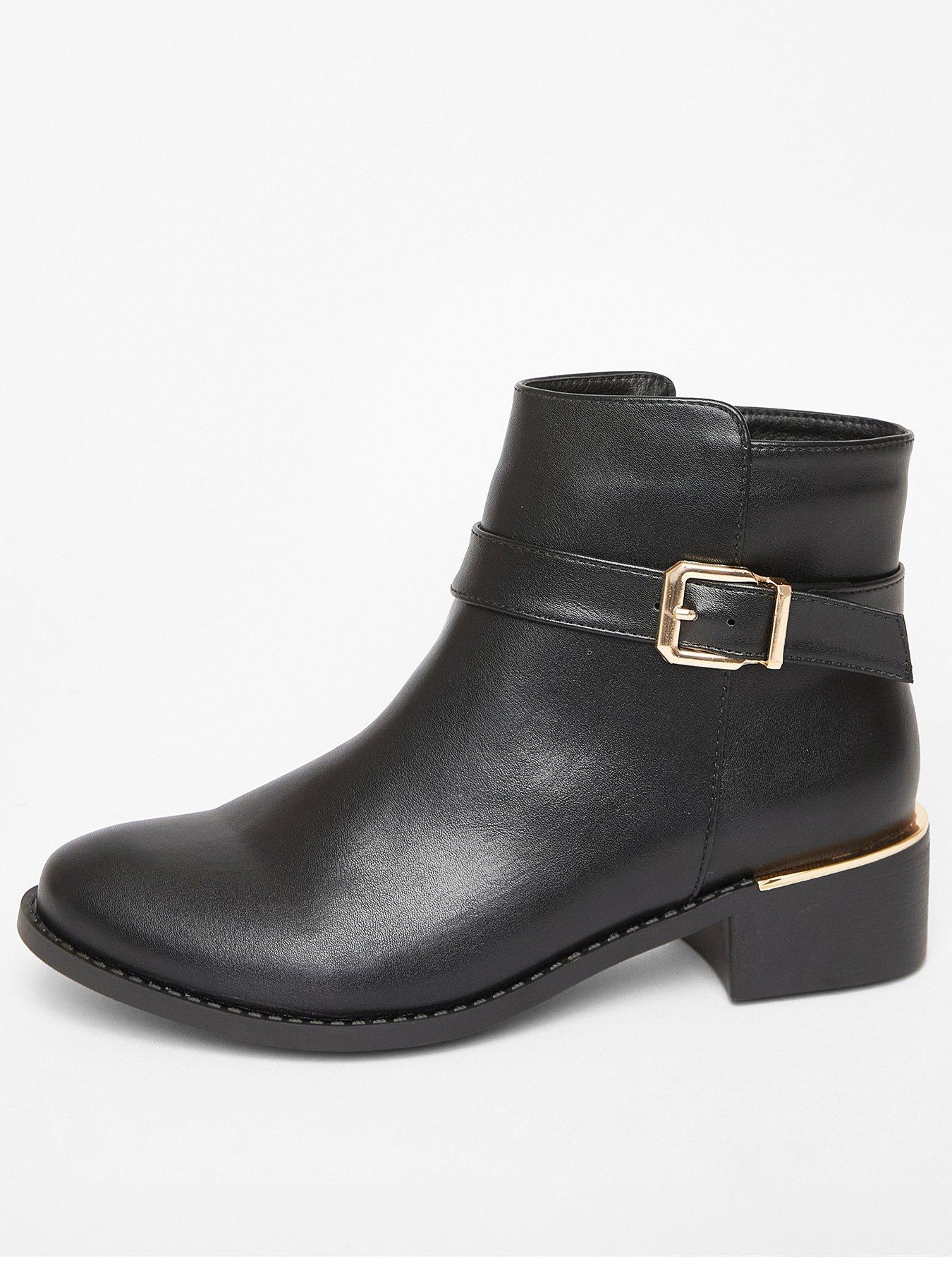 Quiz Wide Fit Black Buckle Chelsea Boots