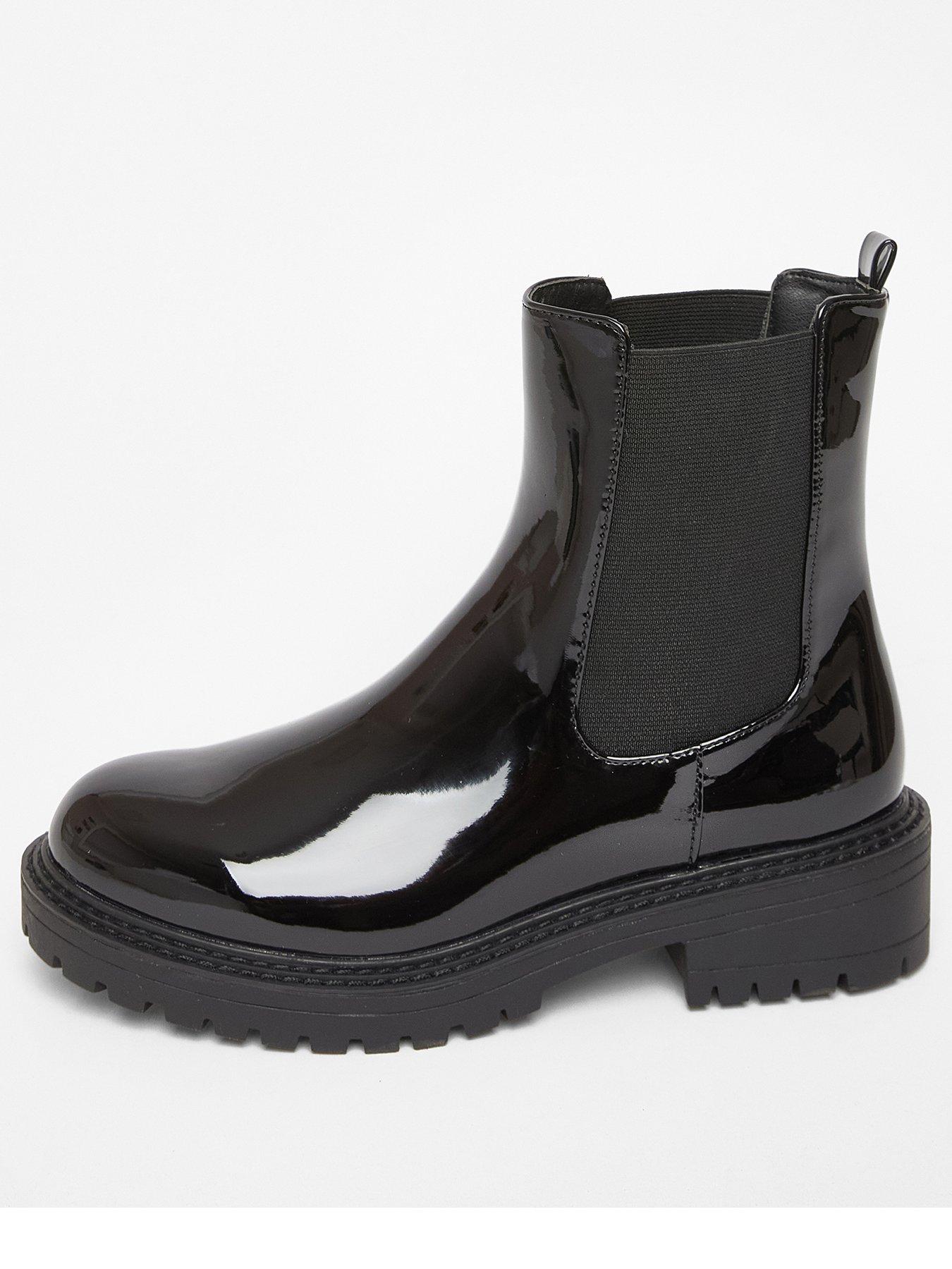  image of quiz-wide-fit-black-faux-leather-chelsea-boots