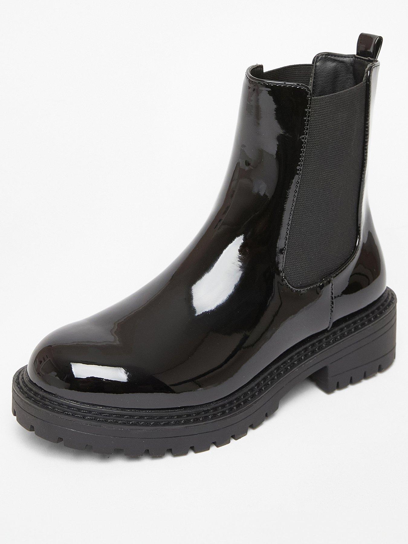  image of quiz-wide-fit-black-faux-leather-chelsea-boots
