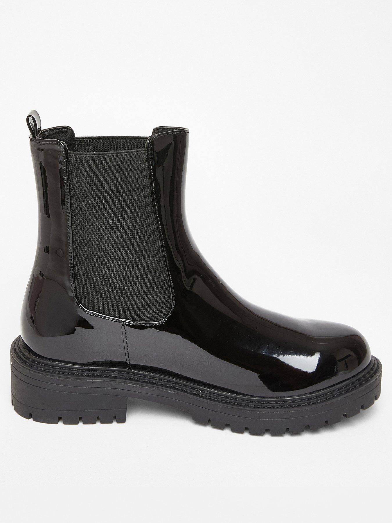  image of quiz-wide-fit-black-faux-leather-chelsea-boots