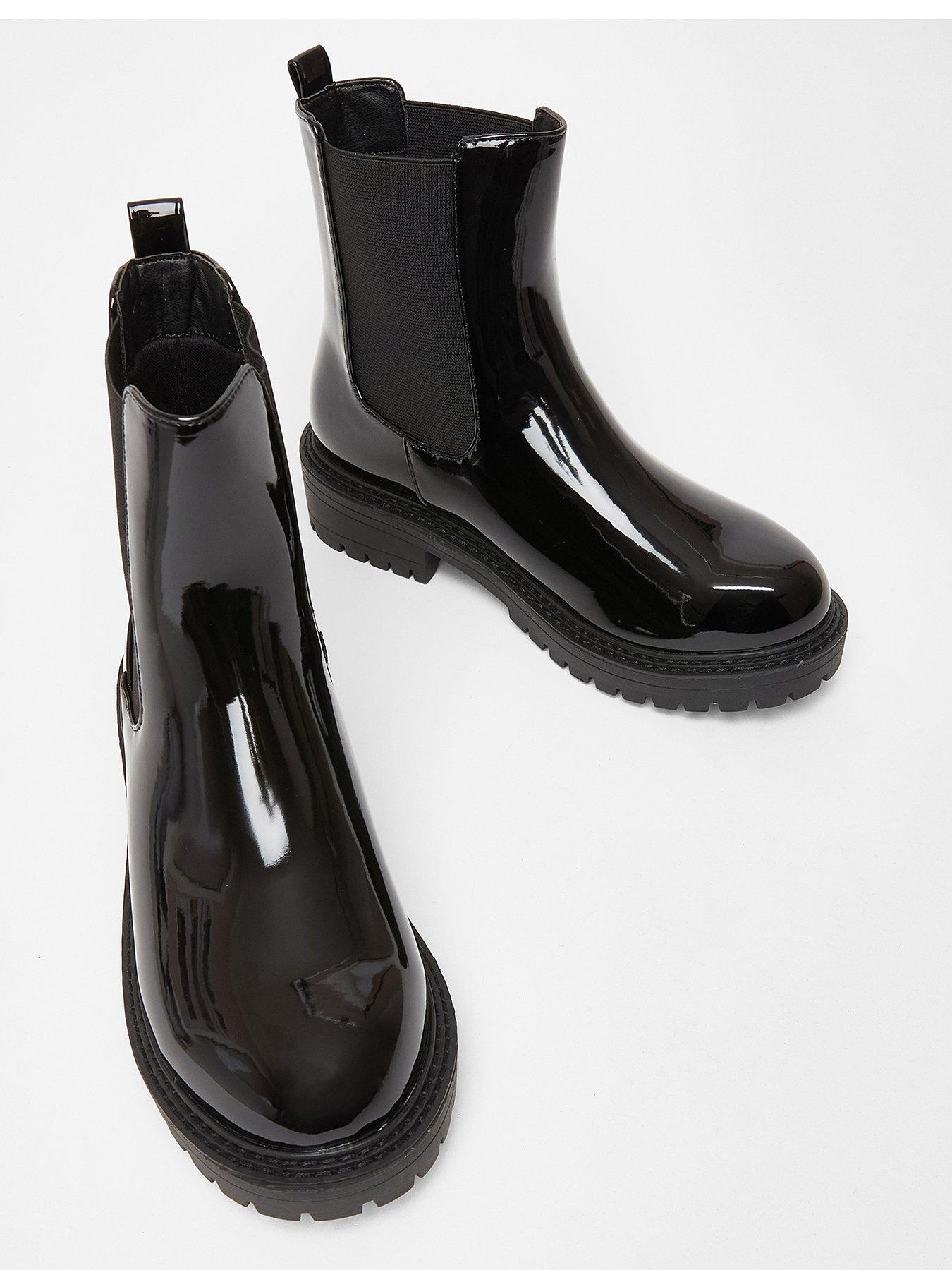  image of quiz-wide-fit-black-faux-leather-chelsea-boots
