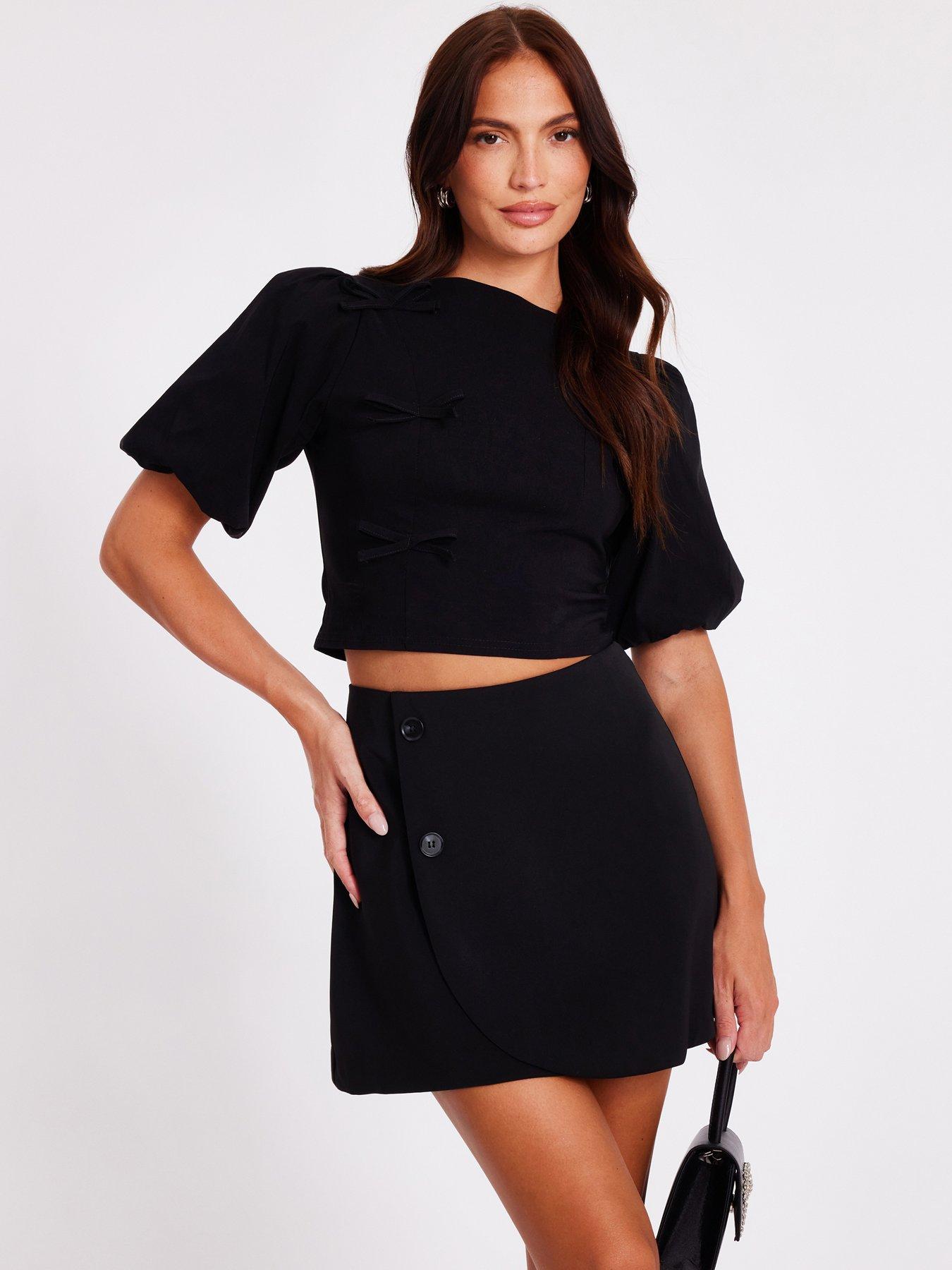 Quiz Black Puff Sleeve Crop Top