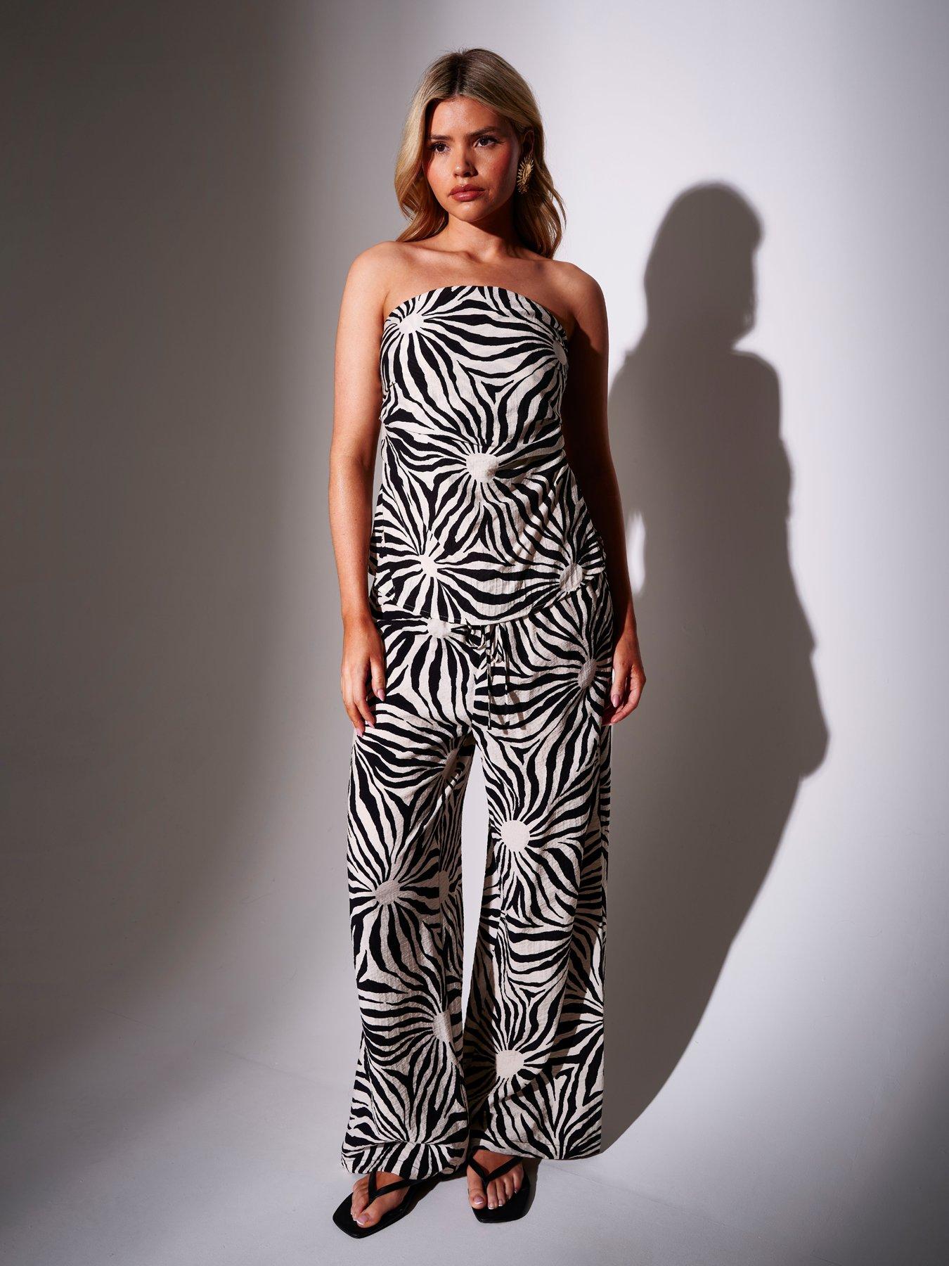 South Beach Sunburst Textured Wide Leg Trousers - Mono