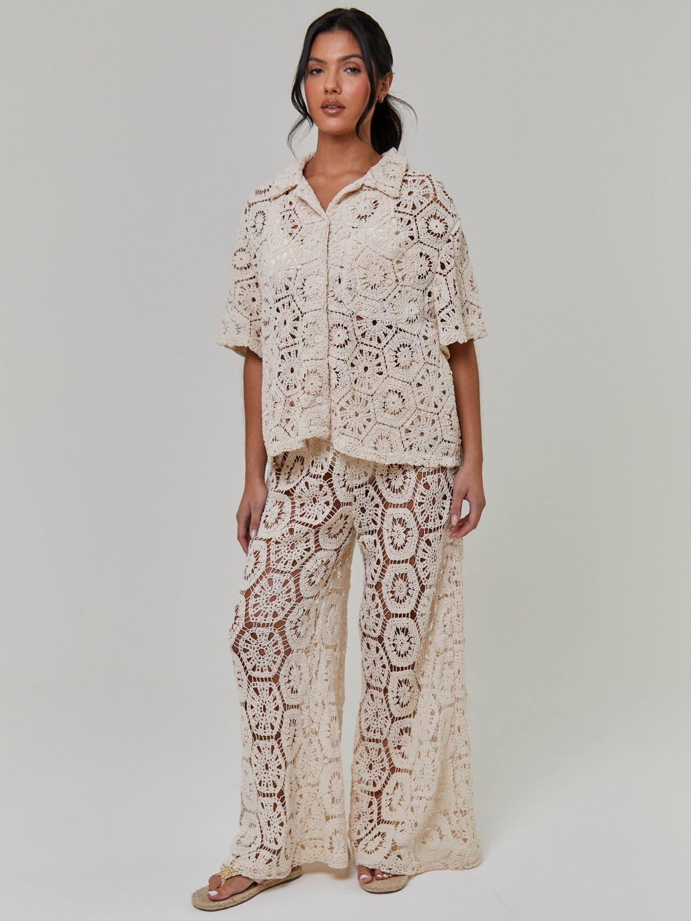 South Beach Crochet Short Sleeve Shirt - Cream