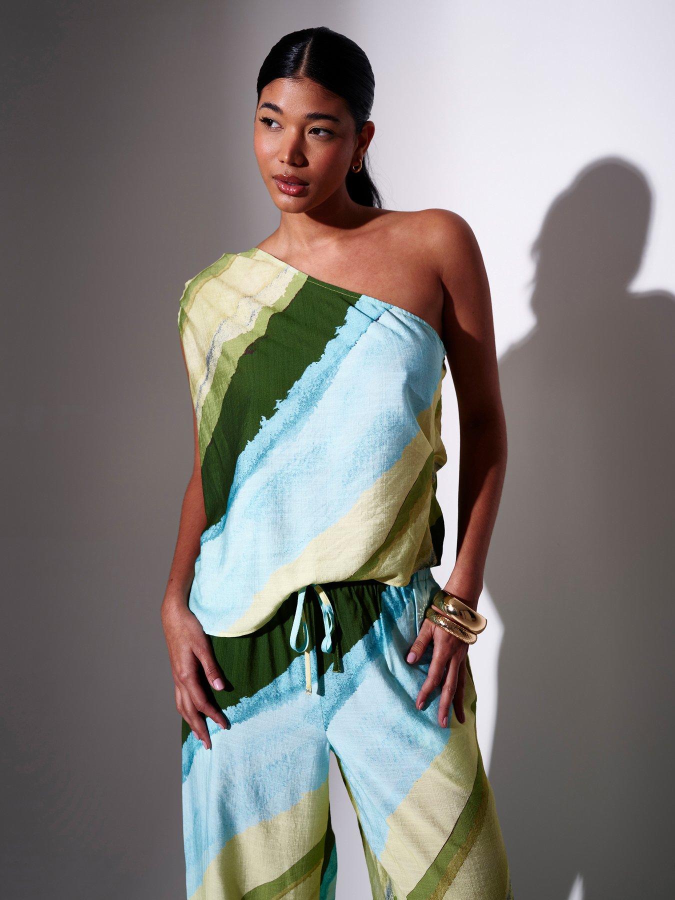  image of south-beach-asymmetric-stripe-one-shoulder-top-multi