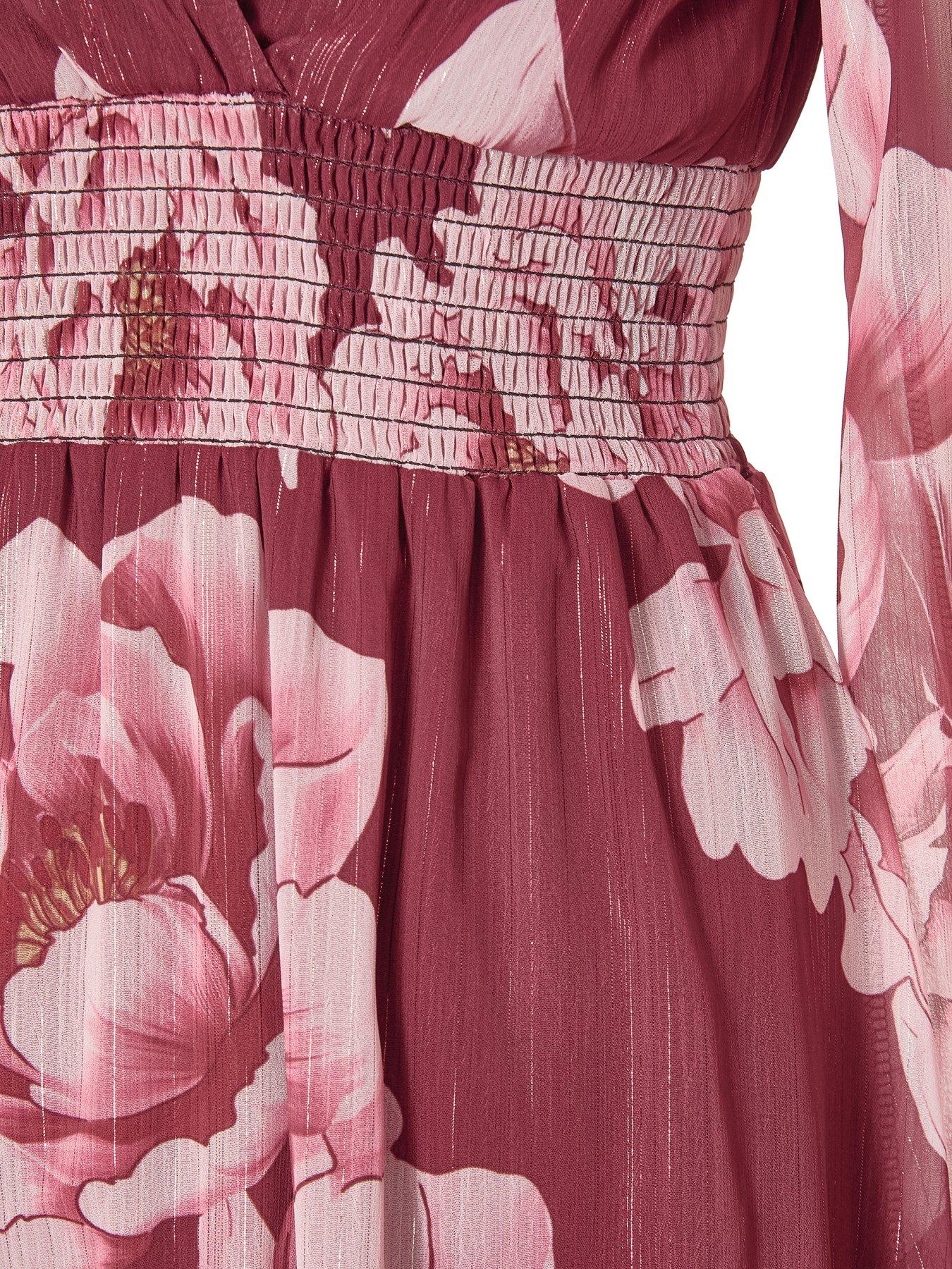  image of quiz-dark-red-floral-dip-hem-dress