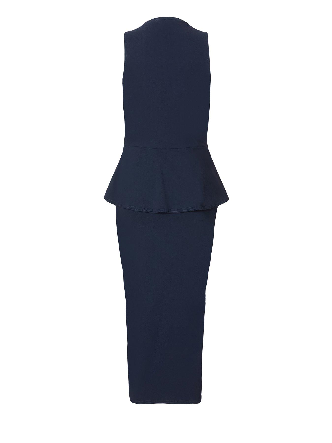 Image 5 of 6 of Quiz Navy Button Front Midi Dress