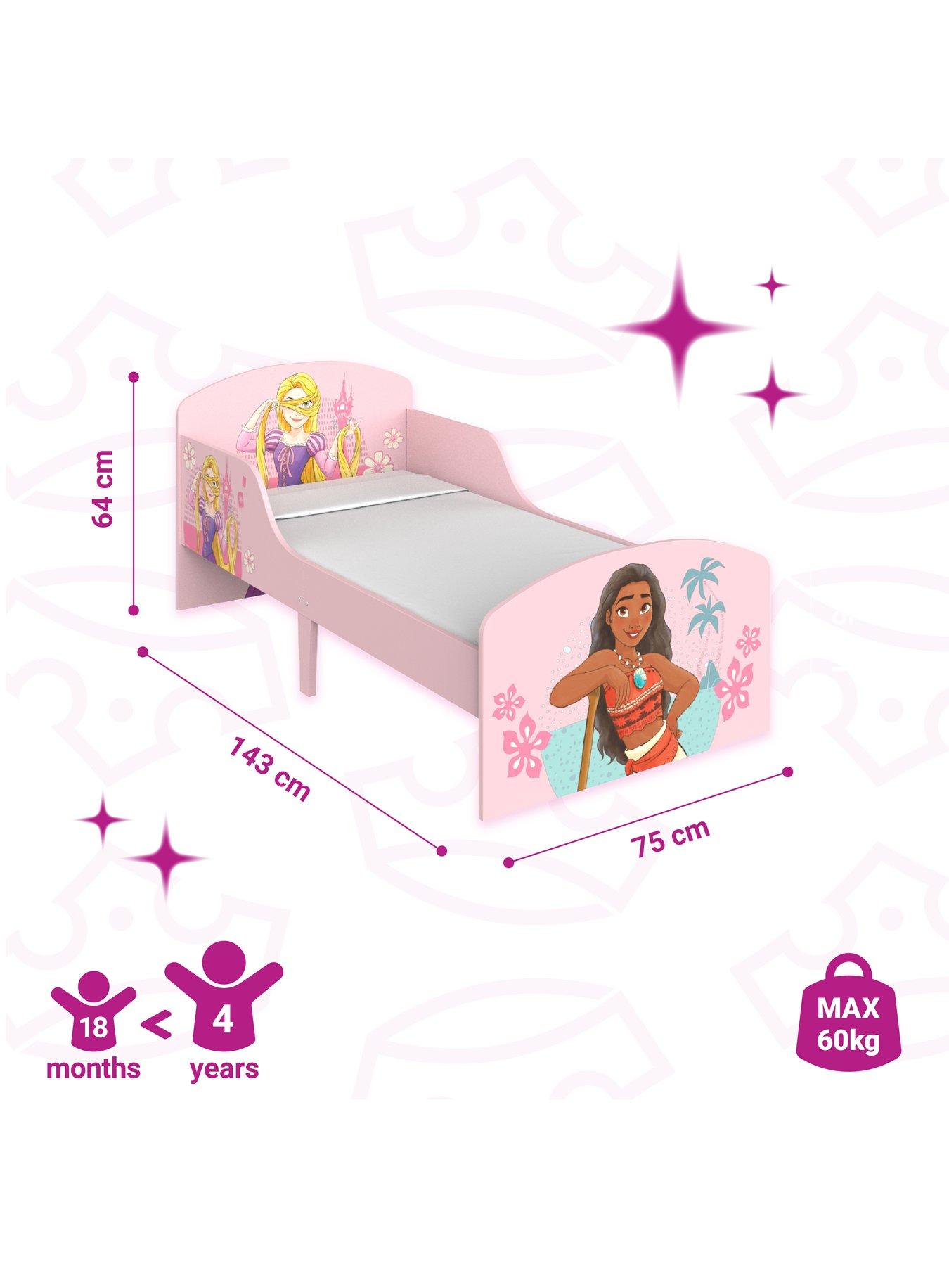  image of disney-princess-toddler-bed-sturdy-engineered-wood-construction-guarded-sides-wooden-slats-fits-140cm-x-70cm-mattress-mattress-not-included
