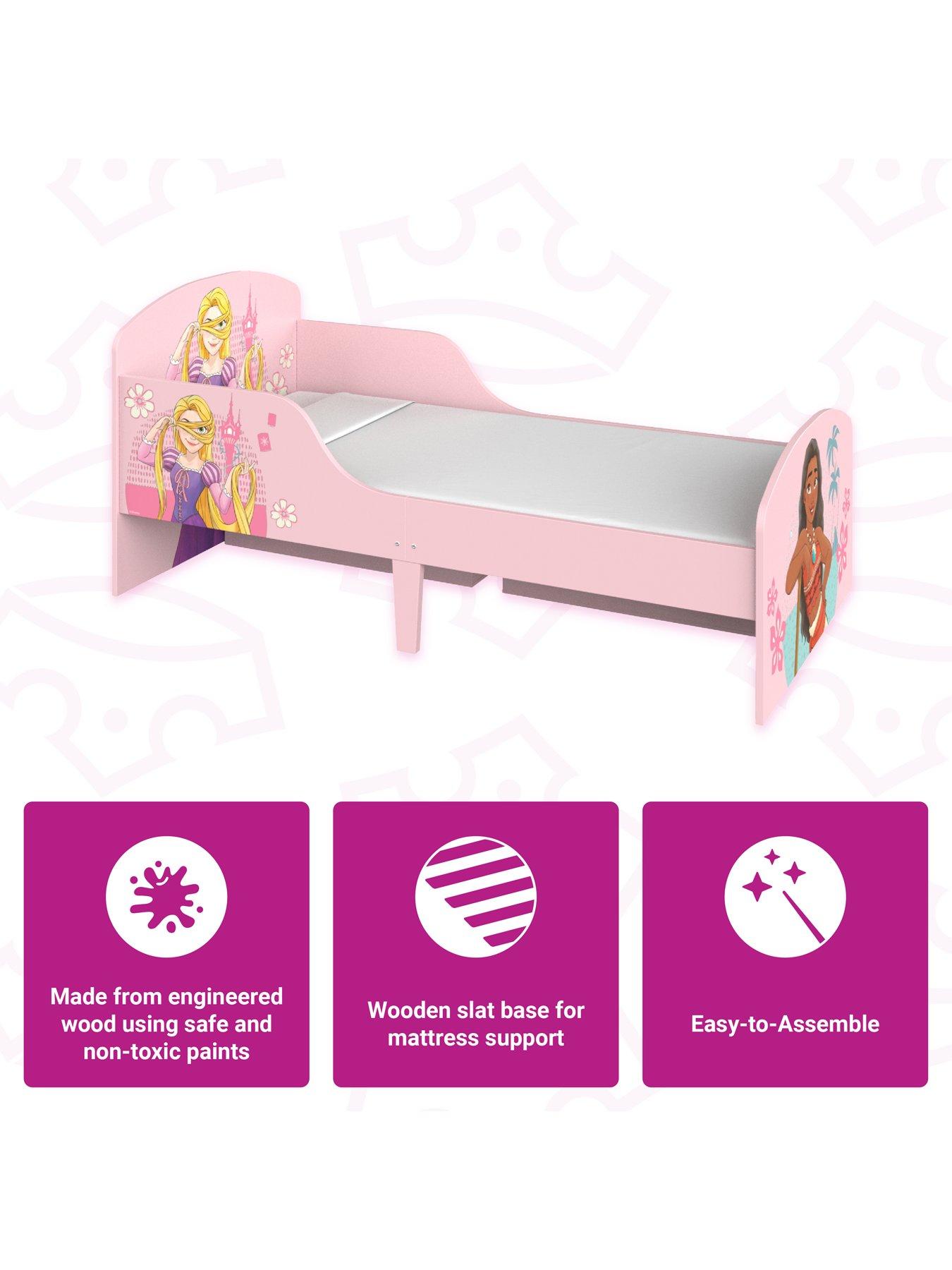  image of disney-princess-toddler-bed-sturdy-engineered-wood-construction-guarded-sides-wooden-slats-fits-140cm-x-70cm-mattress-mattress-not-included