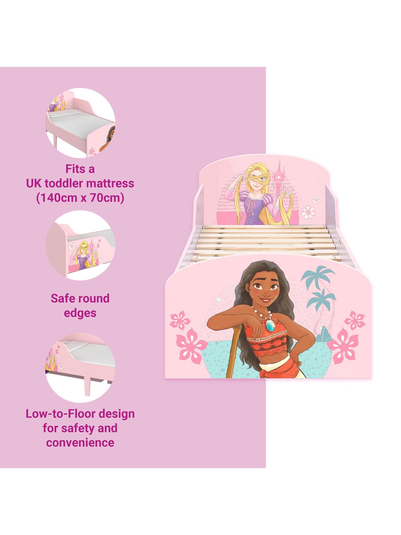  image of disney-princess-toddler-bed-sturdy-engineered-wood-construction-guarded-sides-wooden-slats-fits-140cm-x-70cm-mattress-mattress-not-included