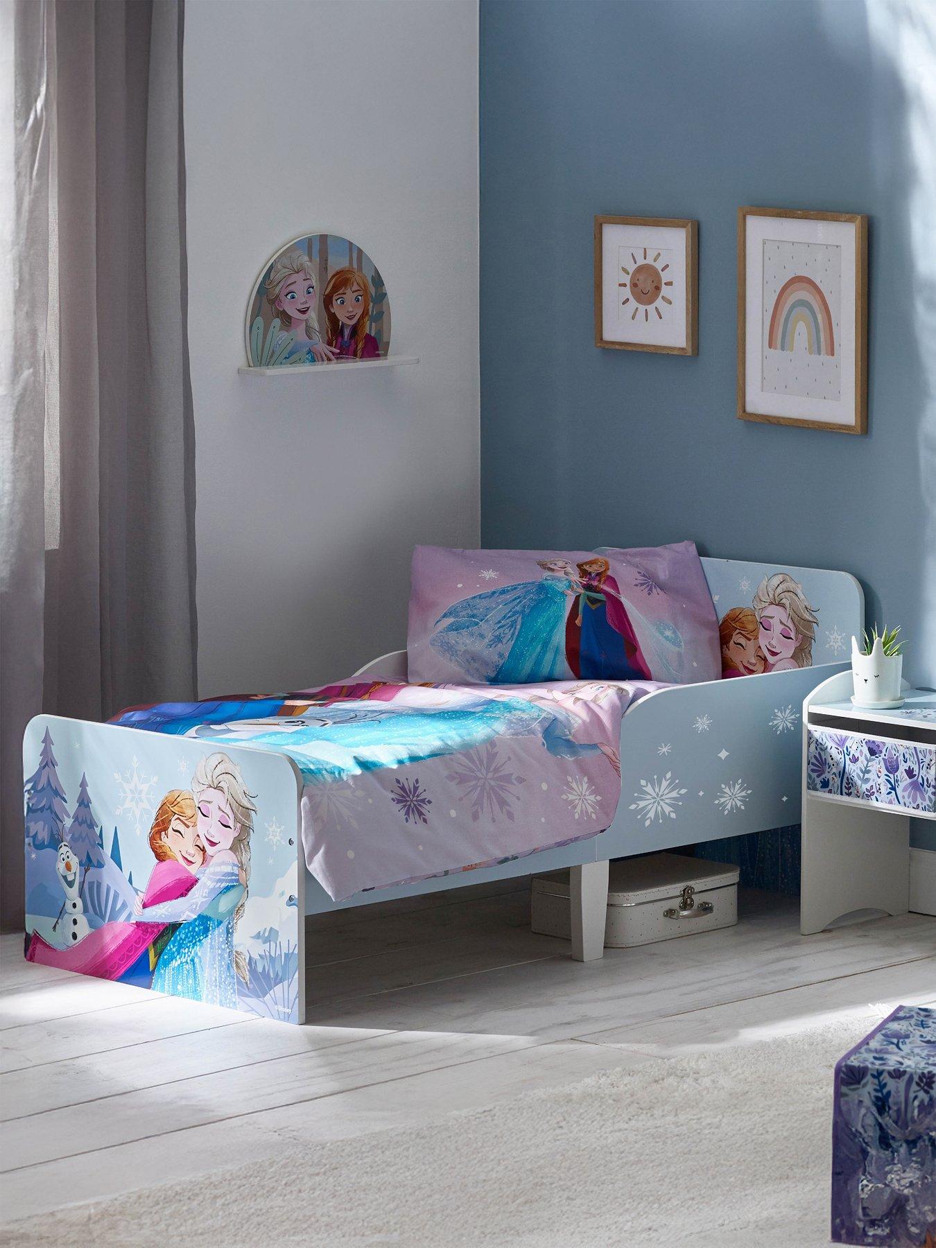  image of disney-frozen-toddler-bed-sturdy-engineered-wood-construction-guarded-sides-wooden-slats-fits-140cm-x-70cm-mattress-mattress-not-included