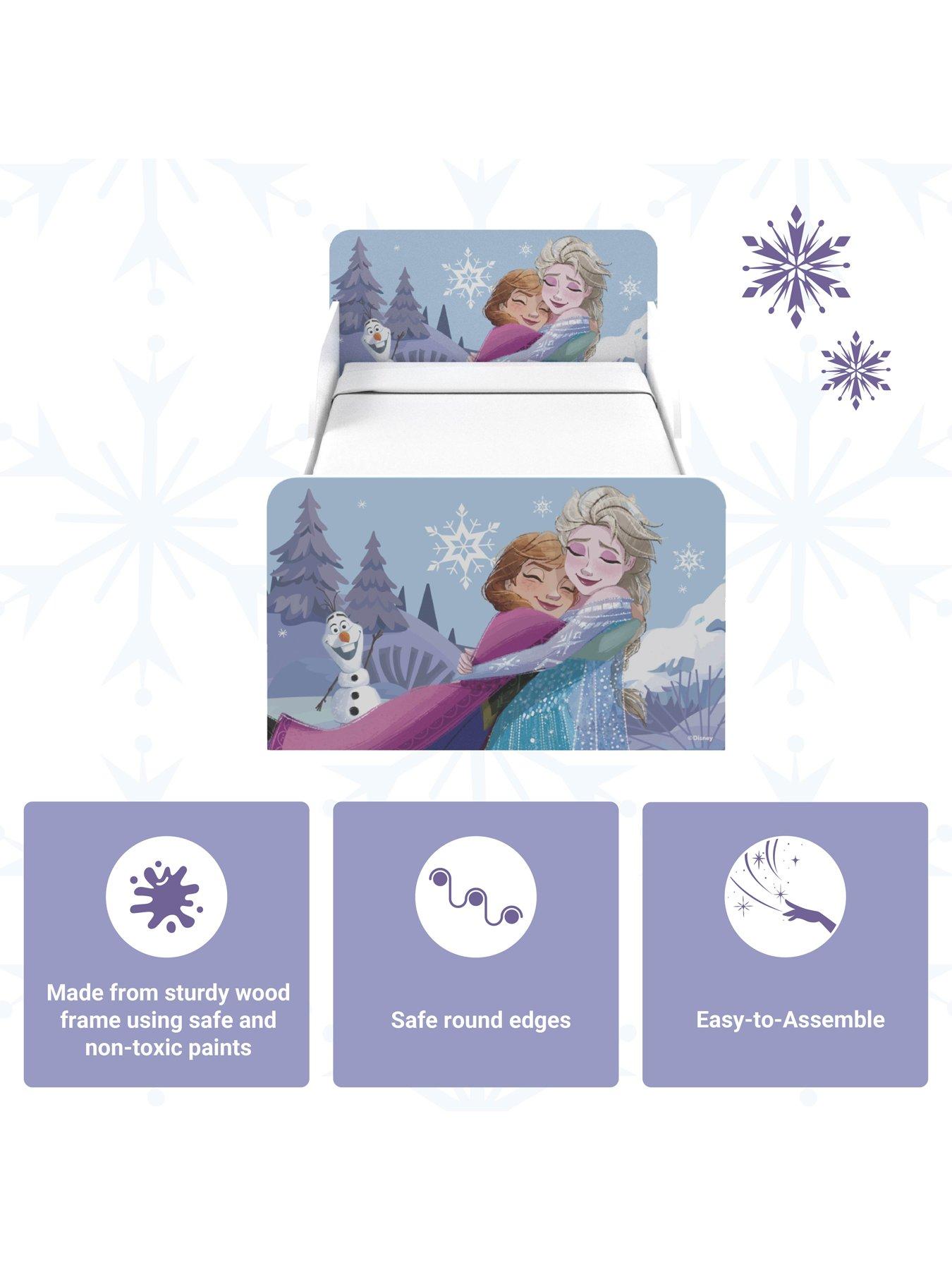  image of disney-frozen-toddler-bed-sturdy-engineered-wood-construction-guarded-sides-wooden-slats-fits-140cm-x-70cm-mattress-mattress-not-included