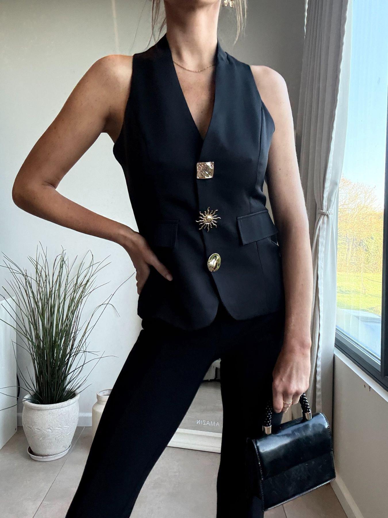 Image 3 of 4 of Style Cheat Button Waistcoat - Black