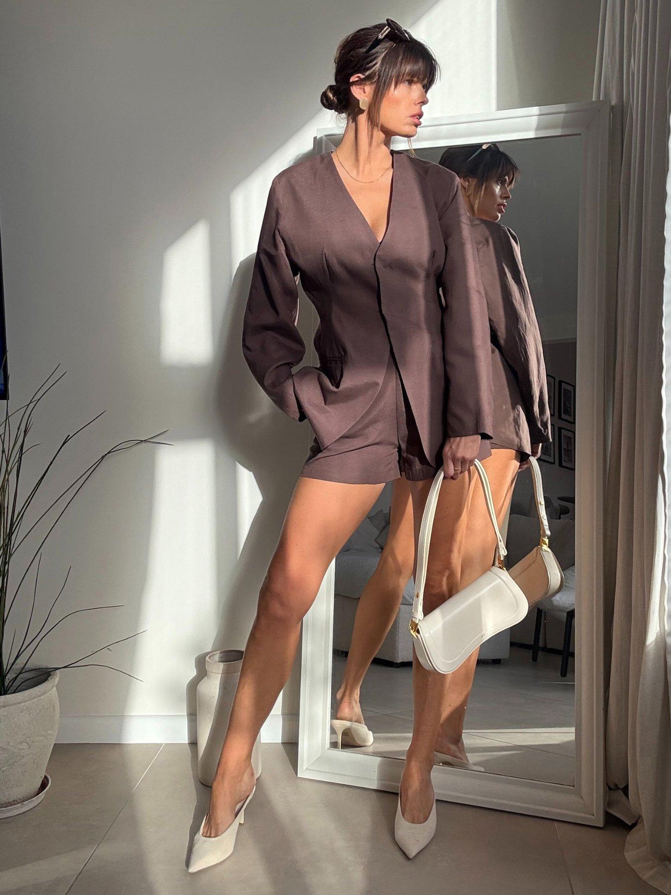  image of style-cheat-puff-sleeve-blazer-brown