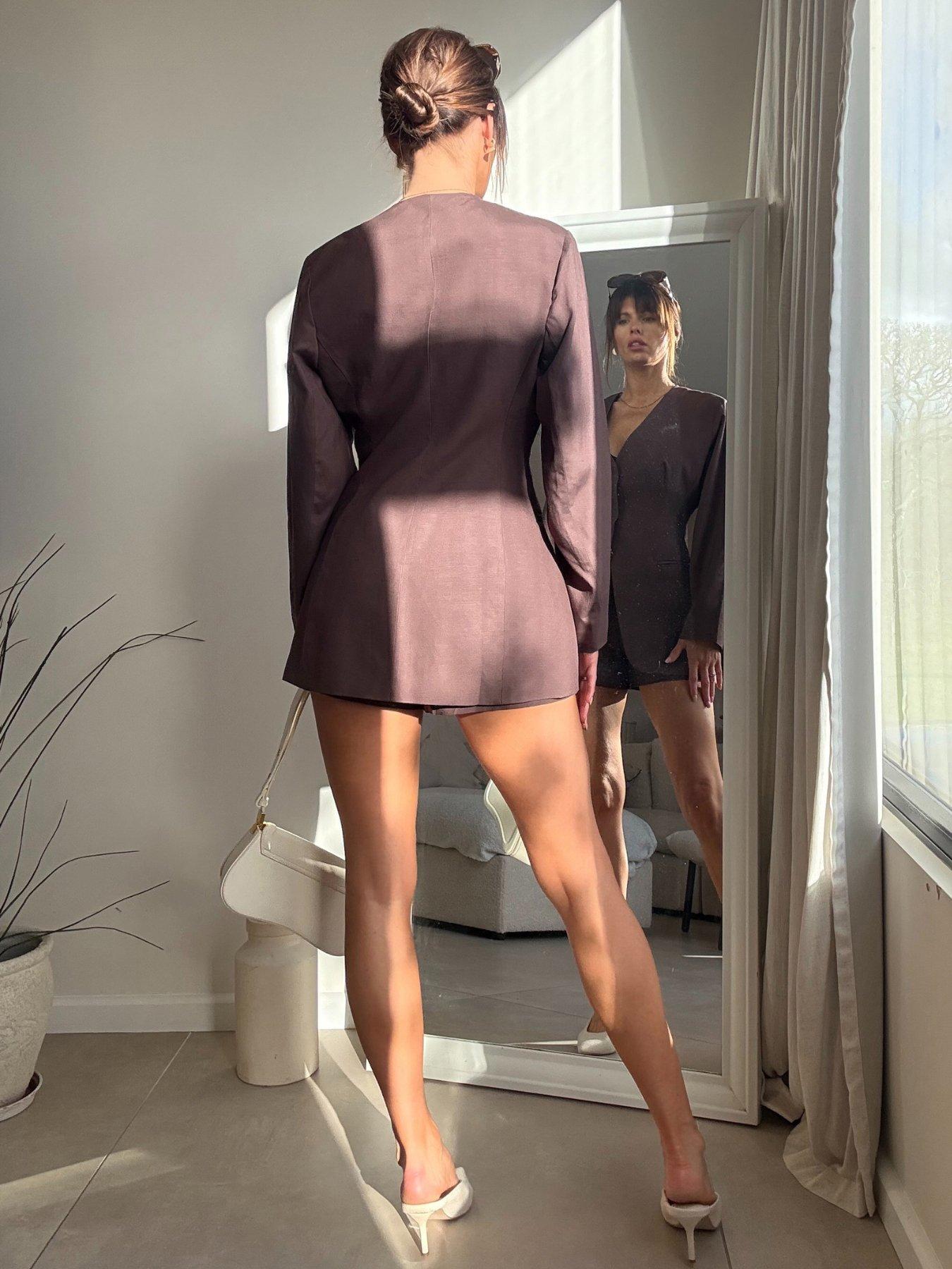 stillFront image of style-cheat-puff-sleeve-blazer-brown