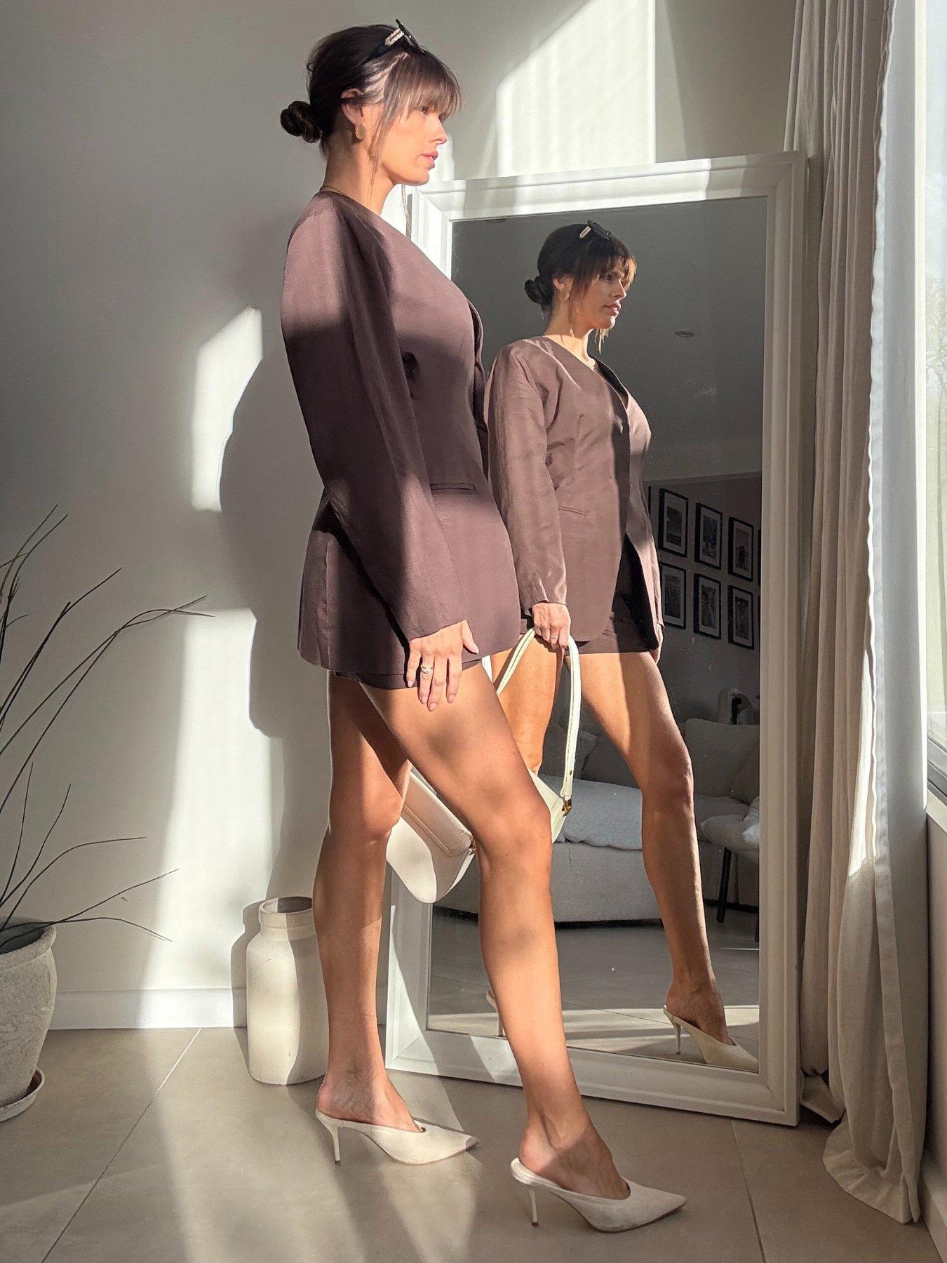  image of style-cheat-puff-sleeve-blazer-brown