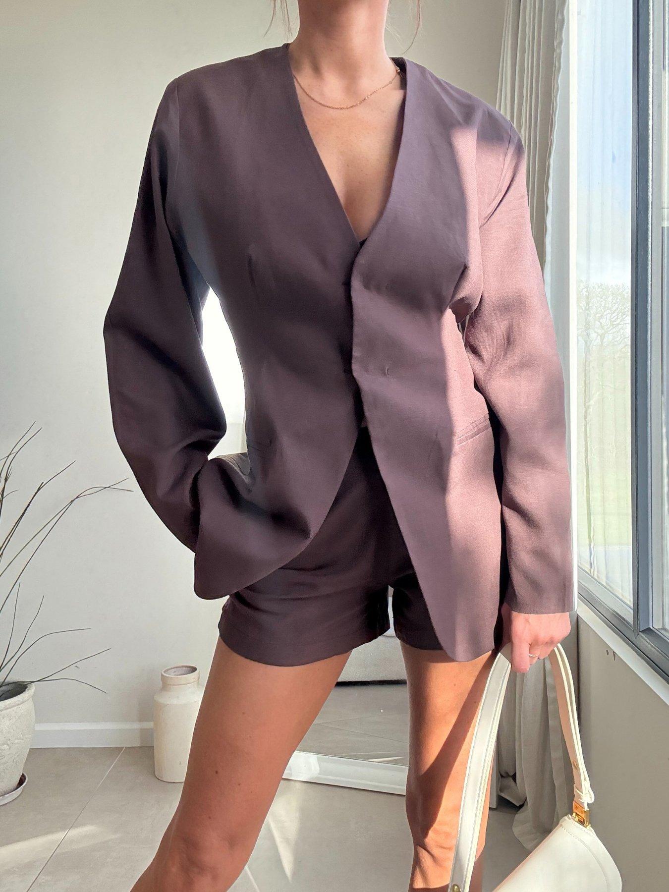  image of style-cheat-puff-sleeve-blazer-brown