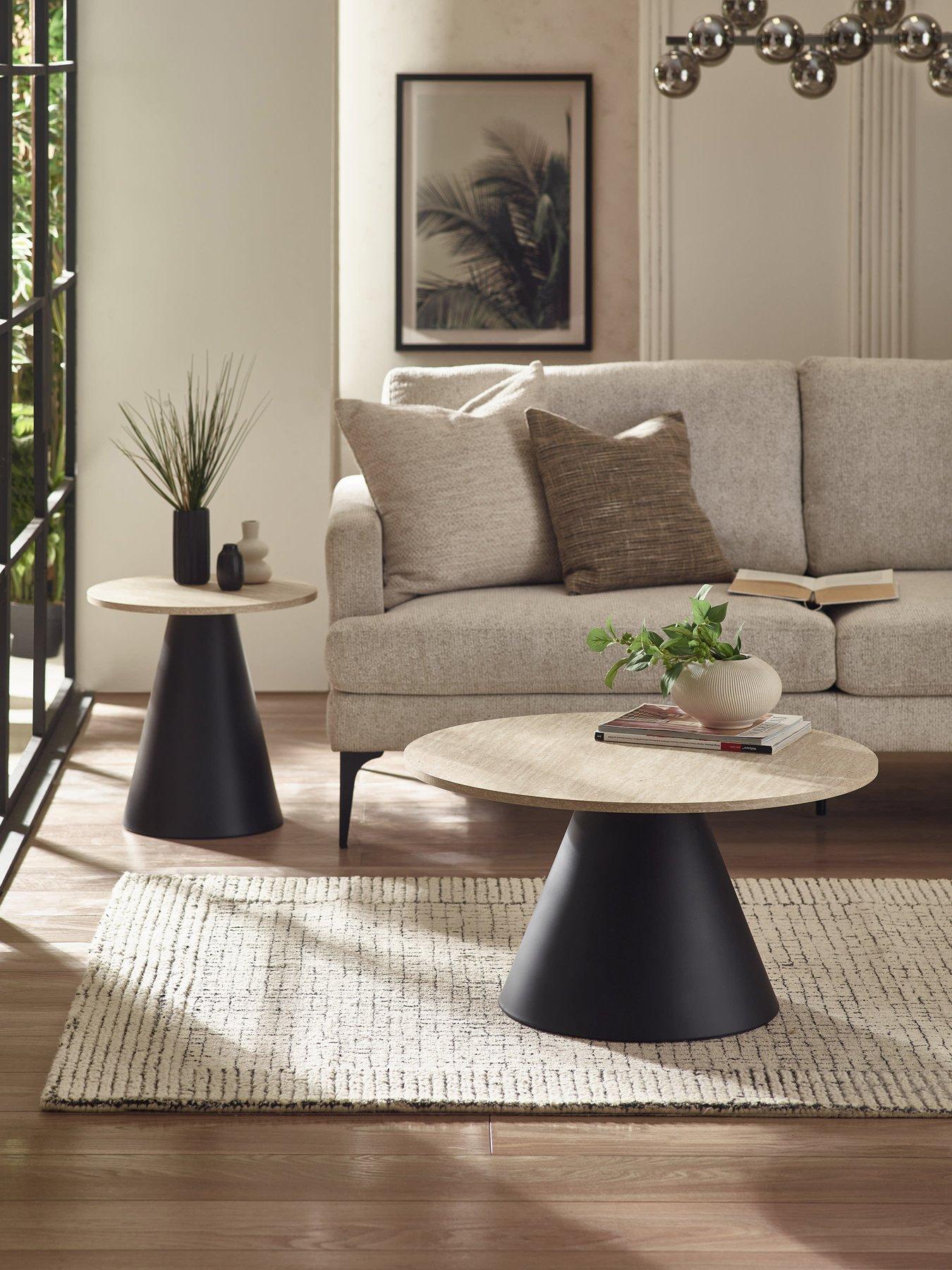 Image 1 of 6 of Julian Bowen Elgon Travertine Effect Coffee And Lamp Table Set