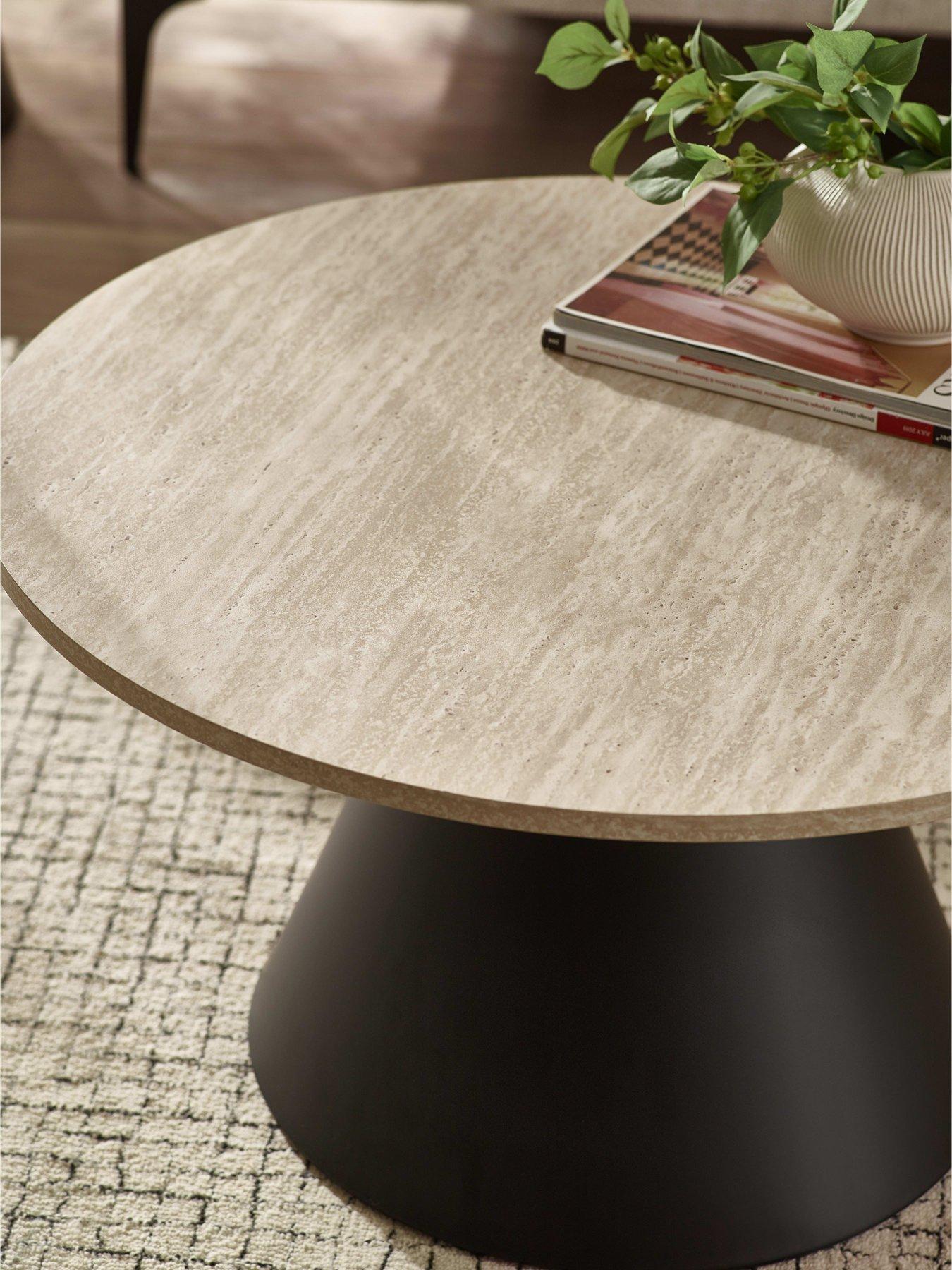  image of julian-bowen-elgon-travertine-effect-coffee-and-lamp-table-set