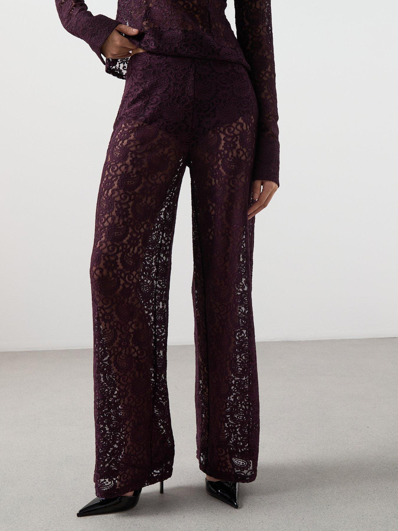front image of mango-lace-straight-trousers-red