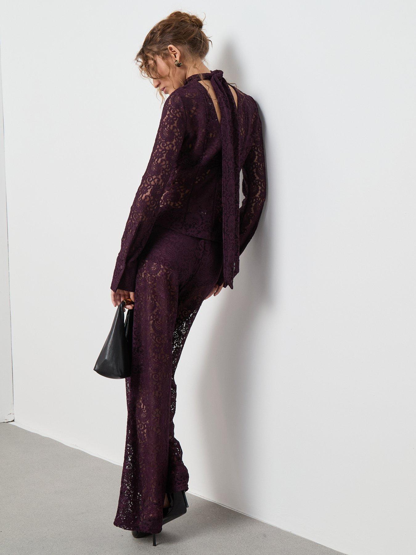  image of mango-lace-straight-trousers-red