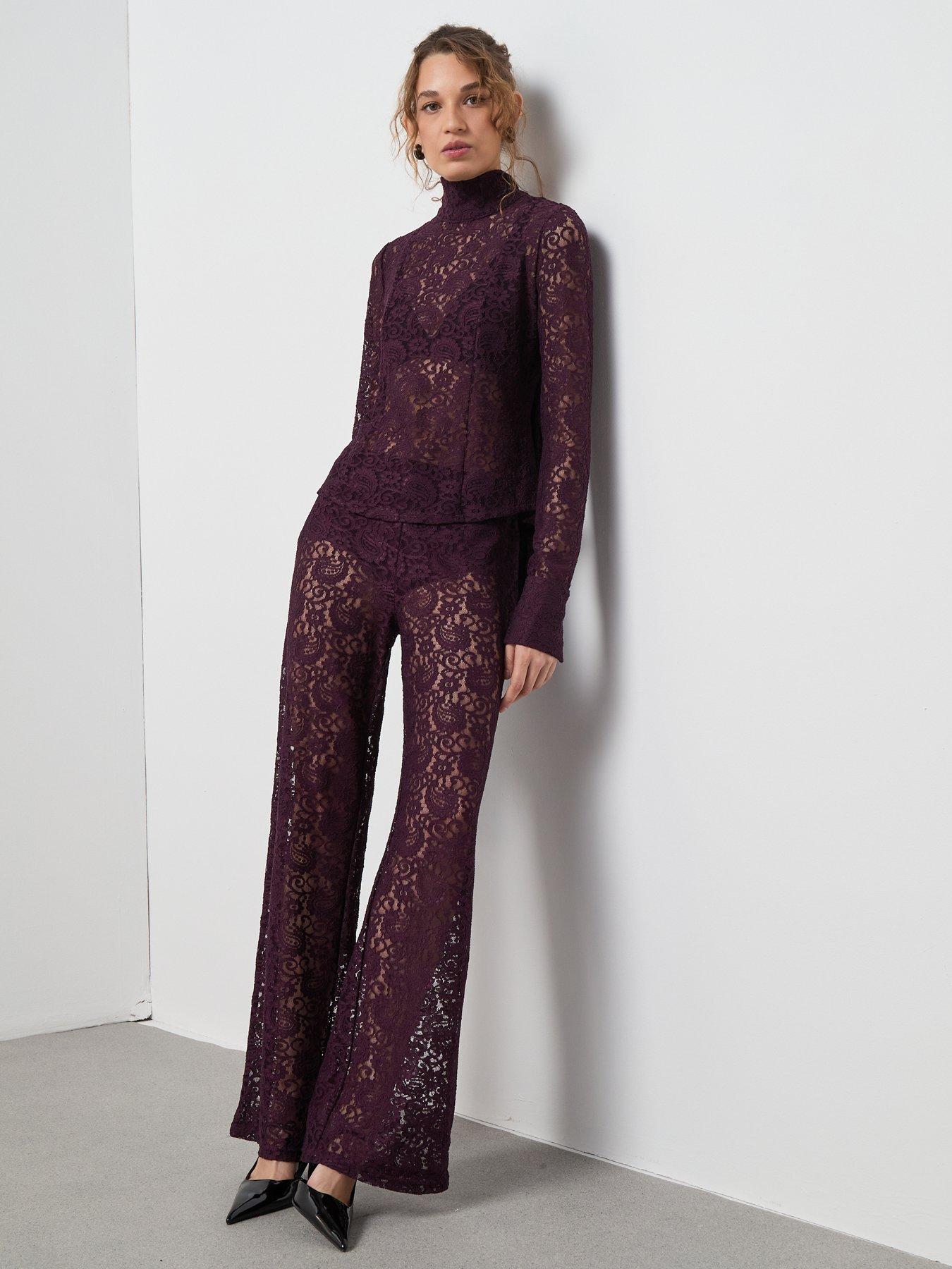  image of mango-lace-straight-trousers-red