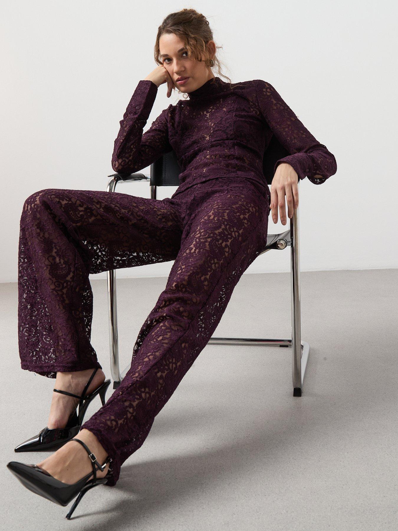  image of mango-lace-straight-trousers-red