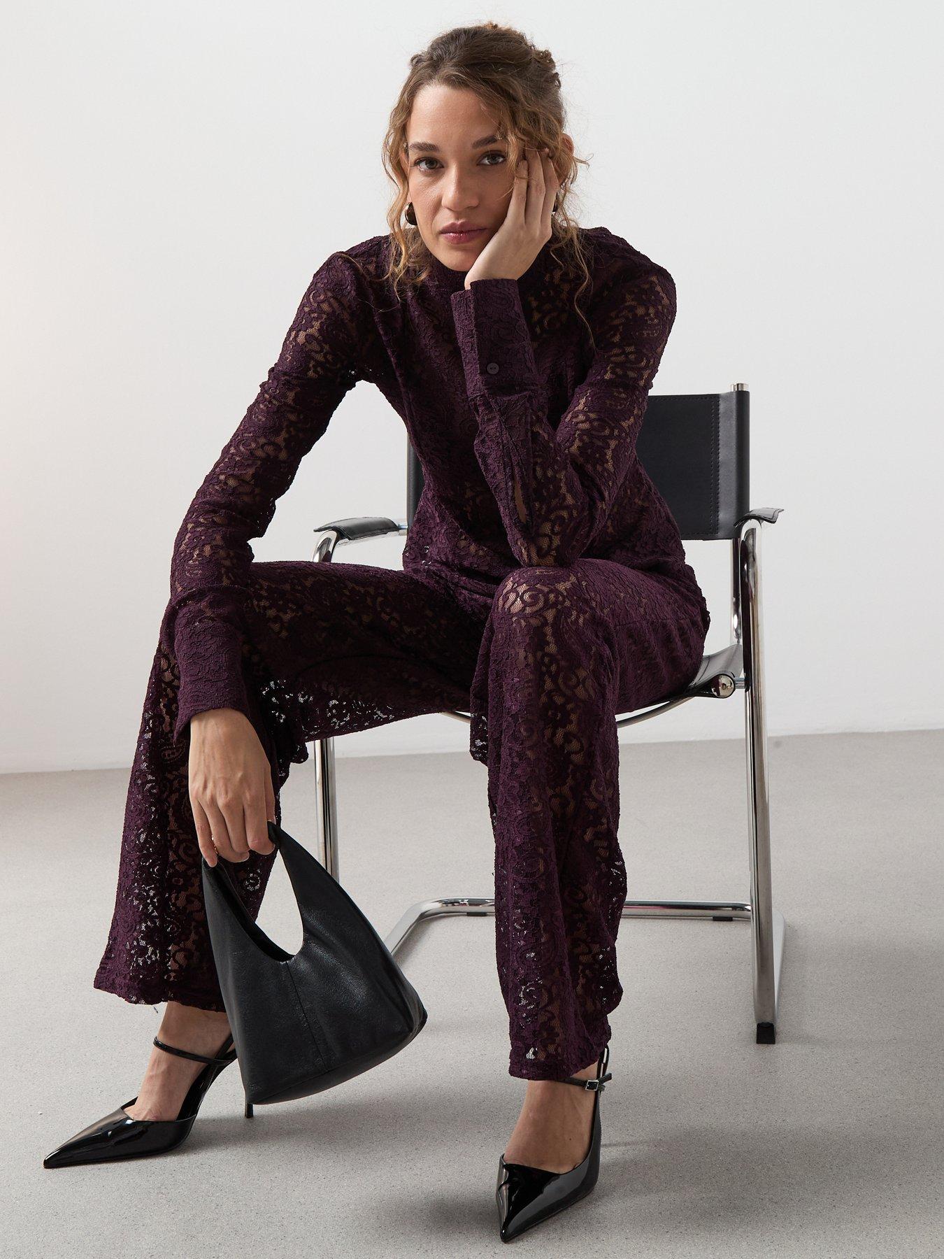  image of mango-lace-straight-trousers-red