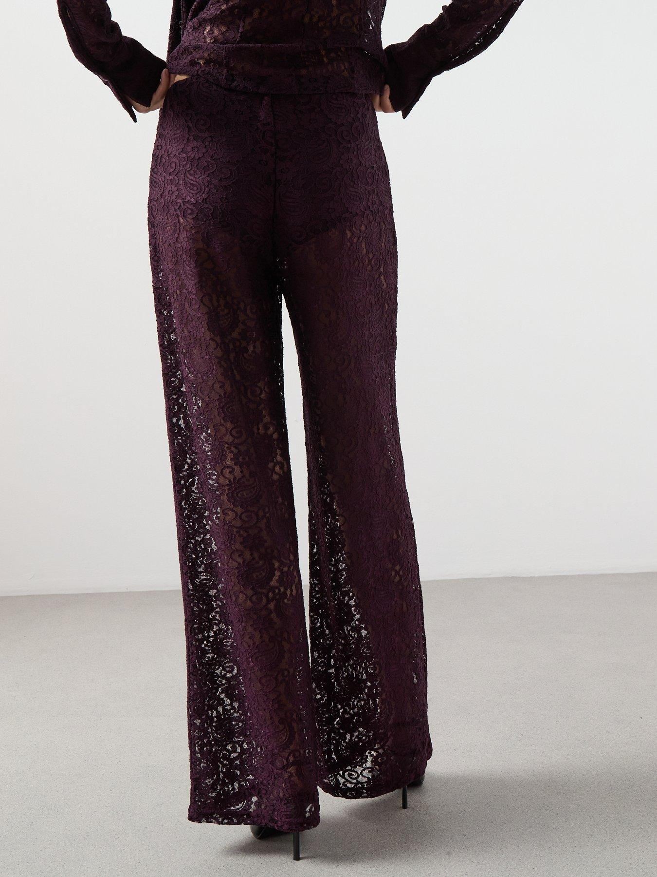  image of mango-lace-straight-trousers-red