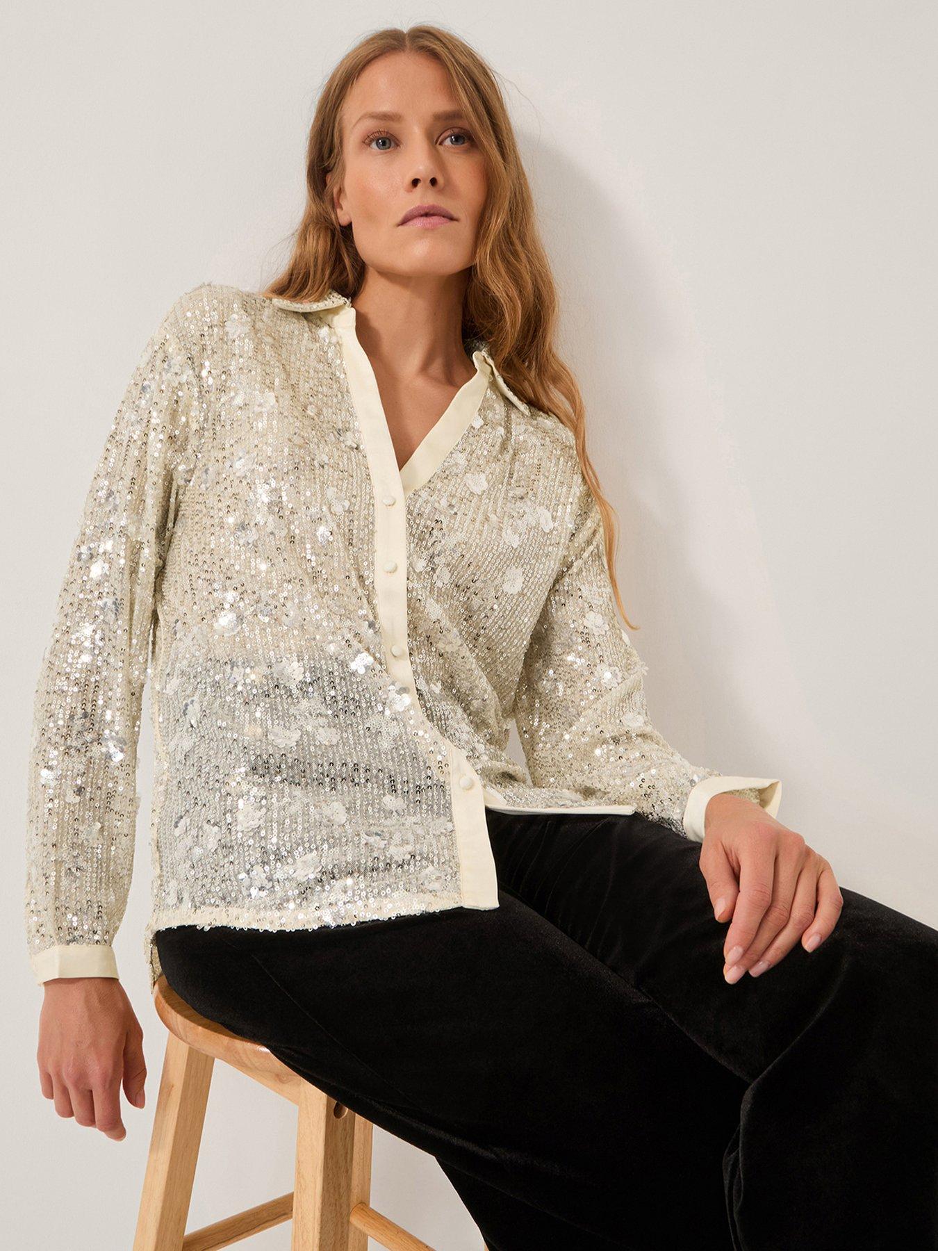 Monsoon Seema Sequin Shirt - Silver