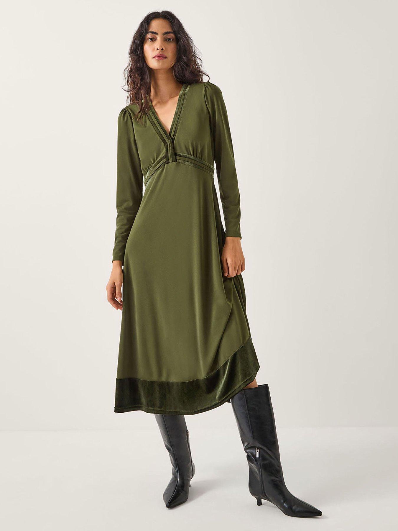  image of monsoon-viv-velvet-trim-dress-green