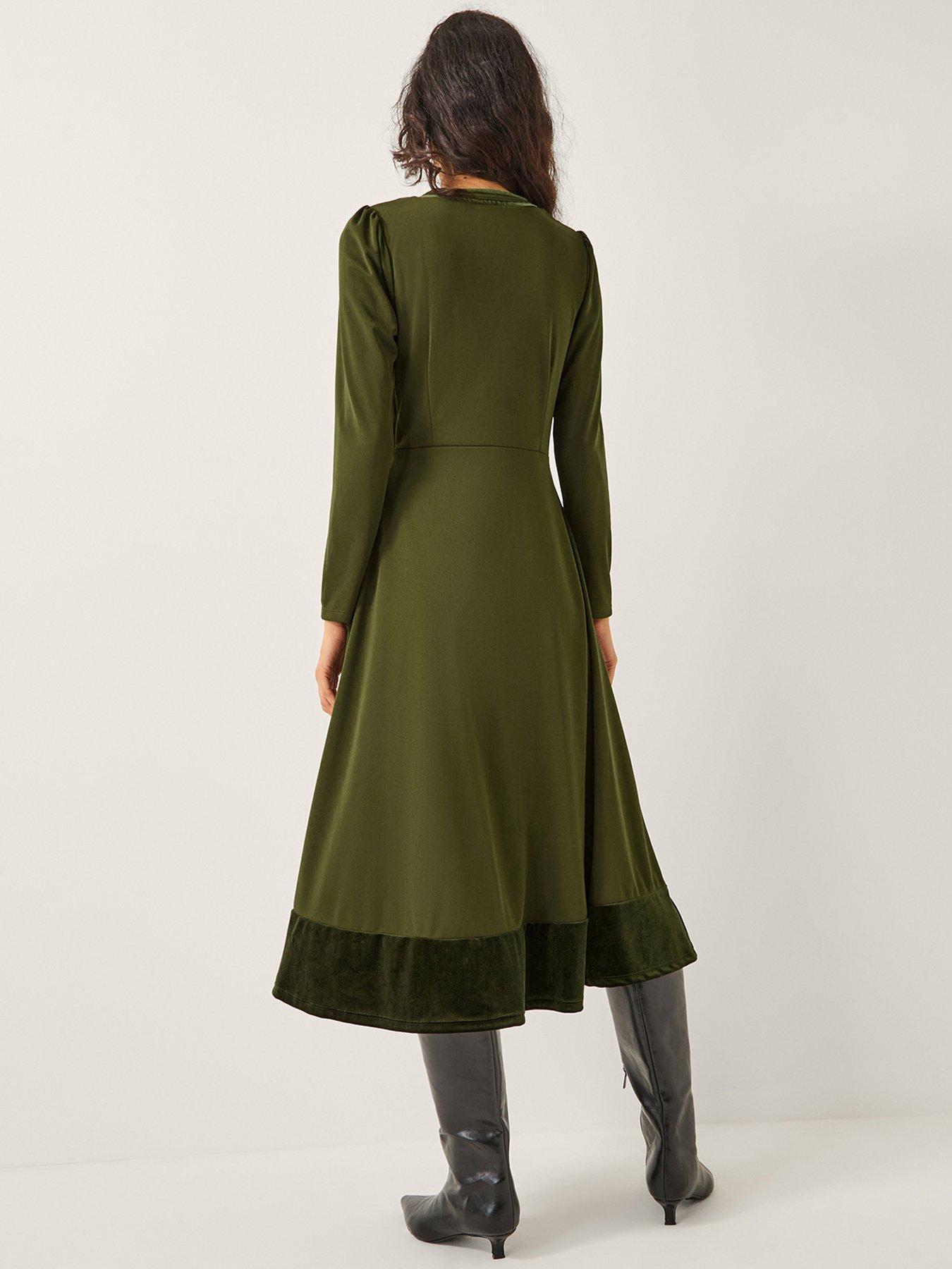  image of monsoon-viv-velvet-trim-dress-green