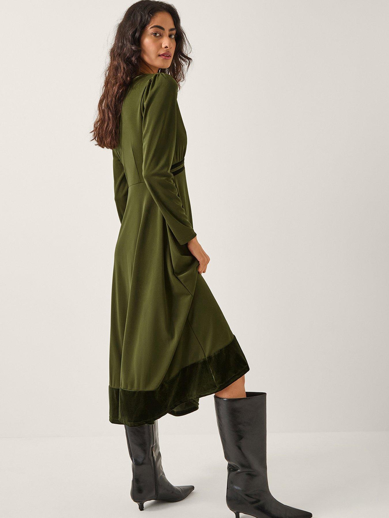  image of monsoon-viv-velvet-trim-dress-green