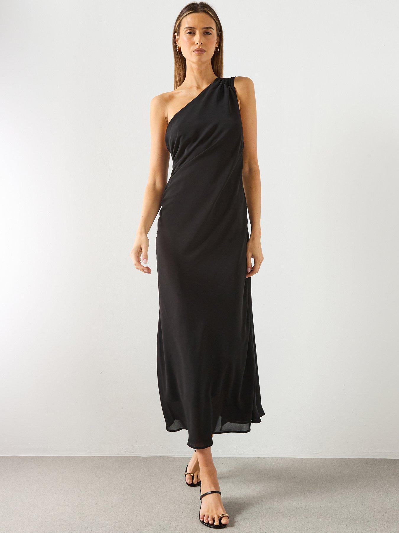 front image of mango-asymmetrical-dress-with-scarf-black