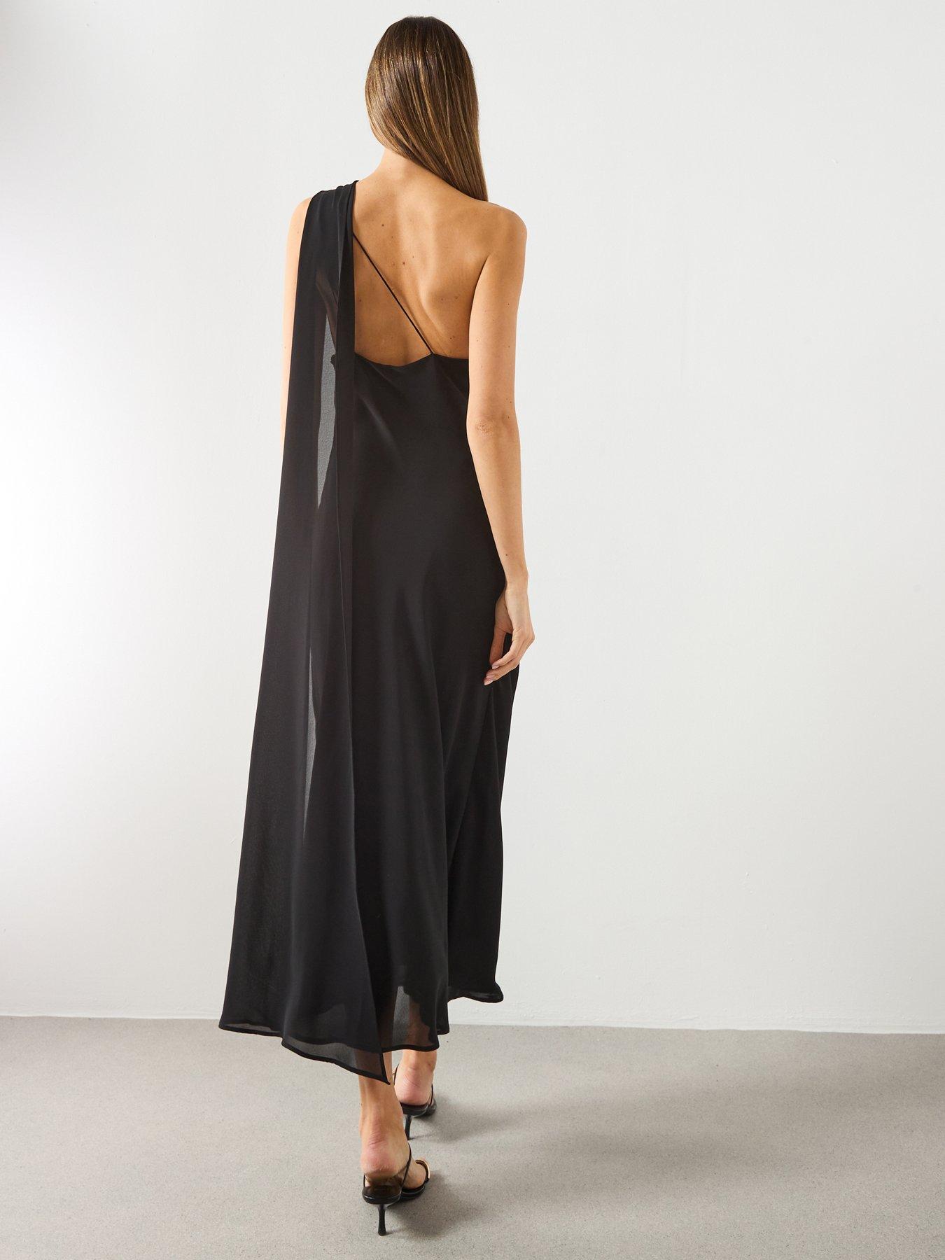  image of mango-asymmetrical-dress-with-scarf-black