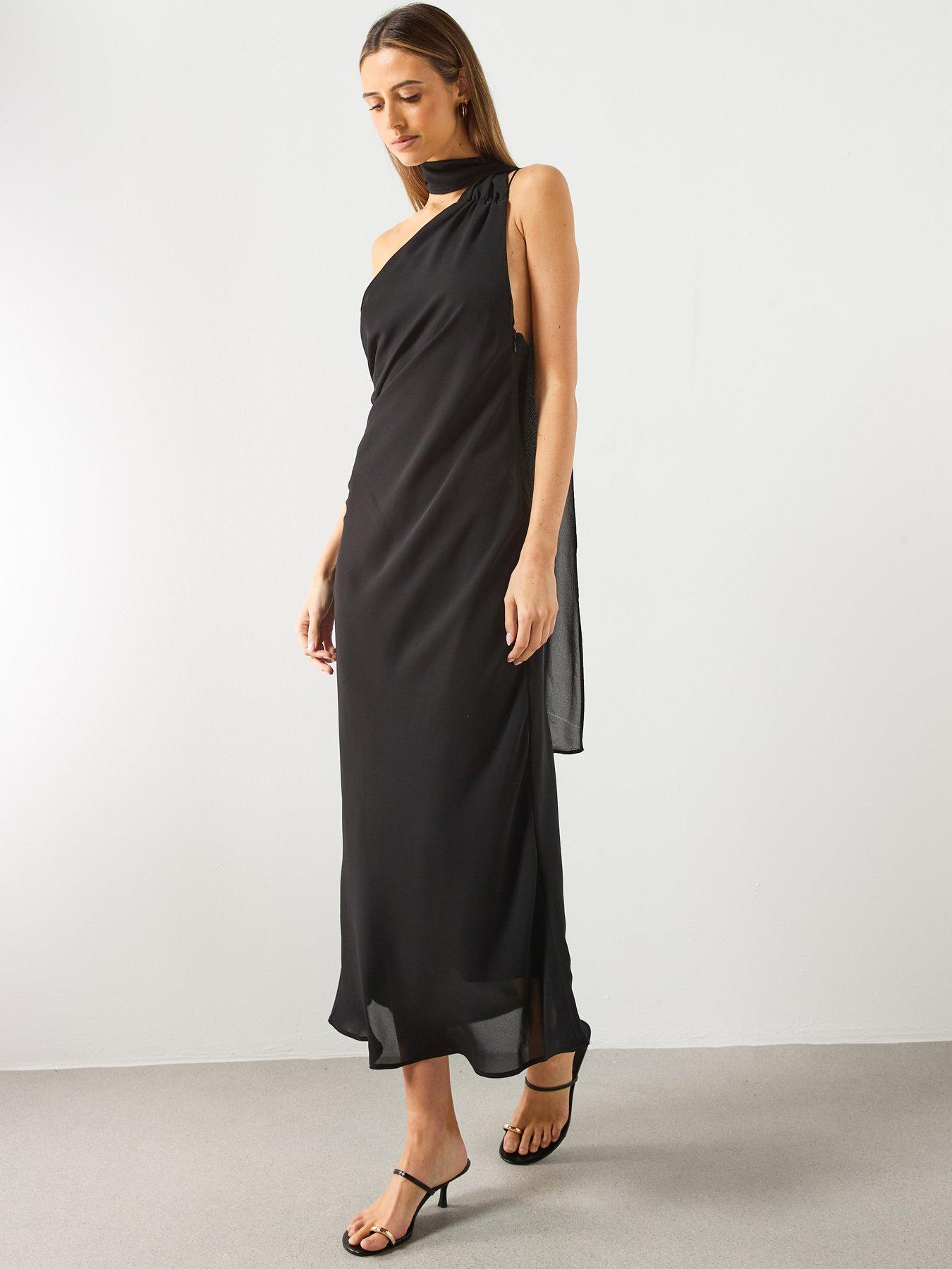  image of mango-asymmetrical-dress-with-scarf-black